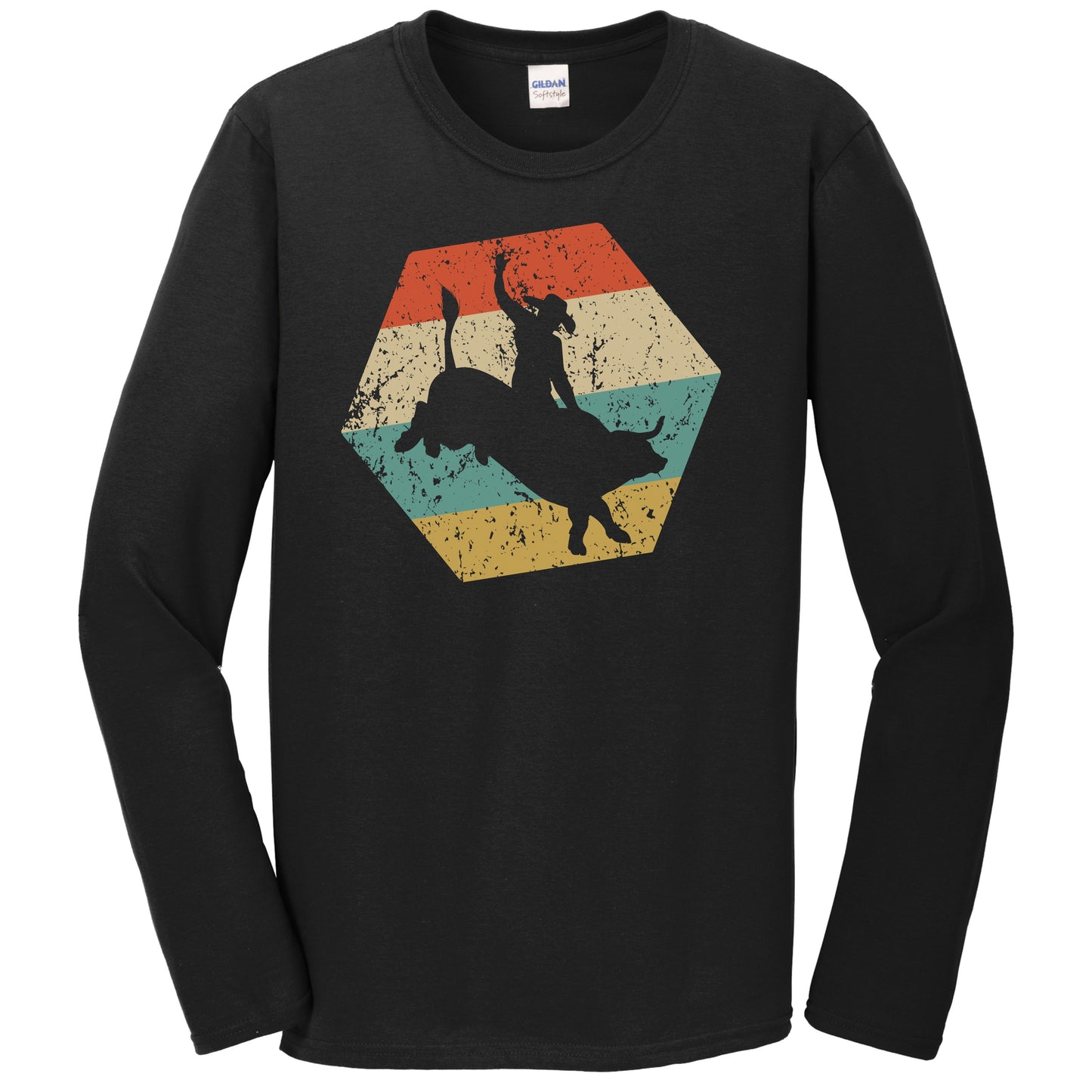 Rodeo Retro Distressed Hexagon Bull Rider Long Sleeve T-Shirt