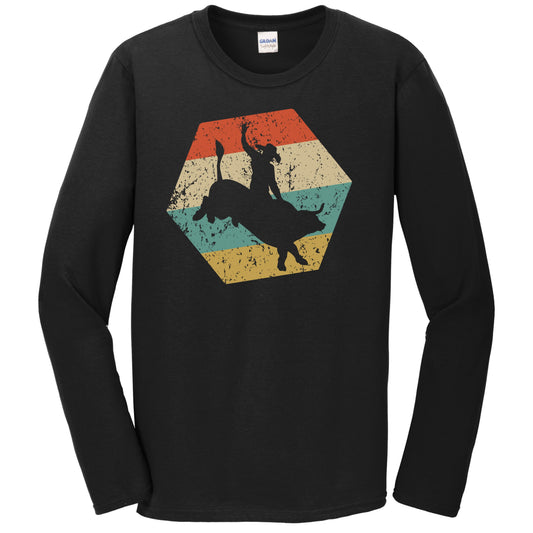 Rodeo Retro Distressed Hexagon Bull Rider Long Sleeve T-Shirt
