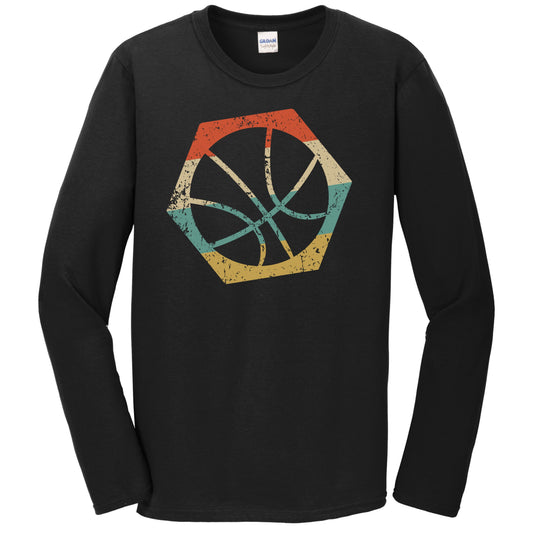 Basketball Retro Distressed Hexagon Ball Long Sleeve T-Shirt