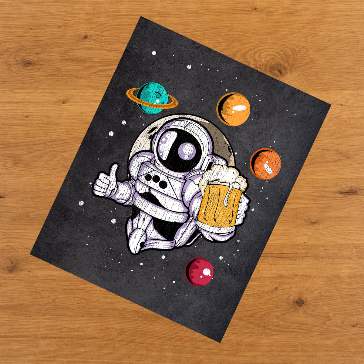 Astronaut With Beer Outer Space Spaceman Craft Beer Distressed 8"x10" Wall Art Print