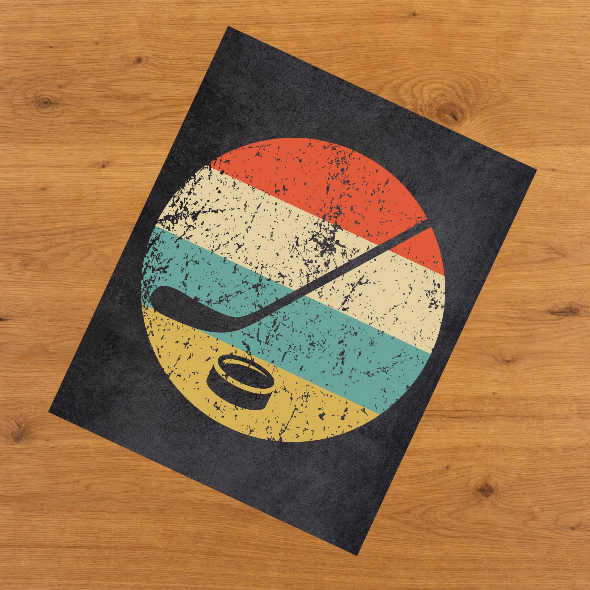 Hockey Stick and Puck Sports Icon Retro 8"x10" Wall Art Print