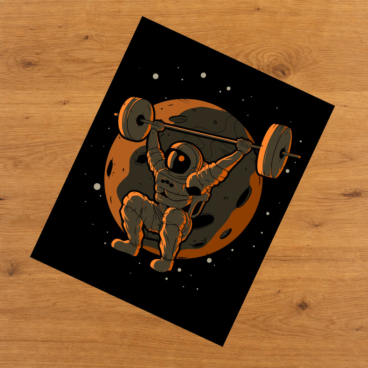 Weightlifting Astronaut Outer Space Spaceman 8"x10" Wall Art Print