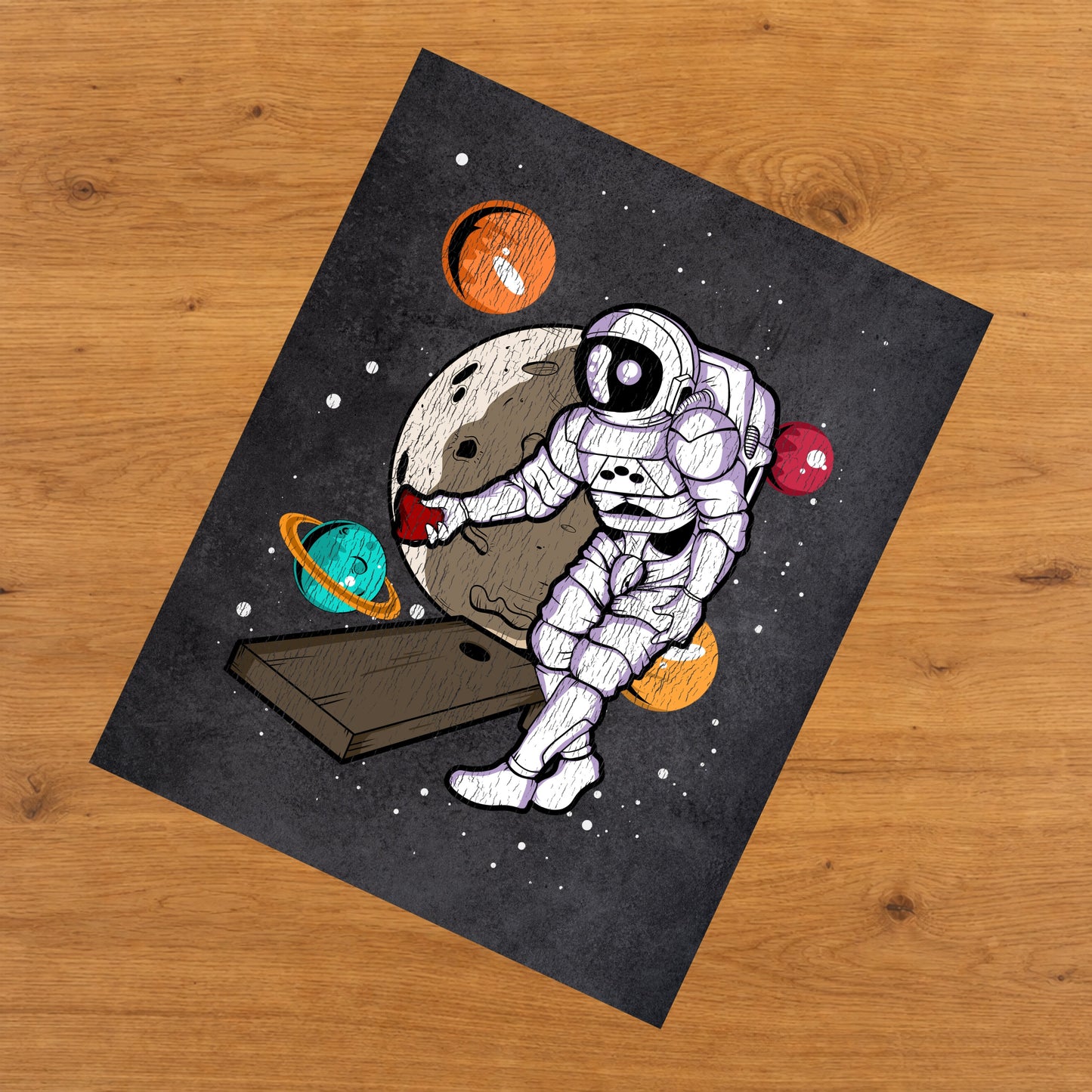 Cornhole Astronaut Outer Space Spaceman Distressed 8"x10" Wall Art Print