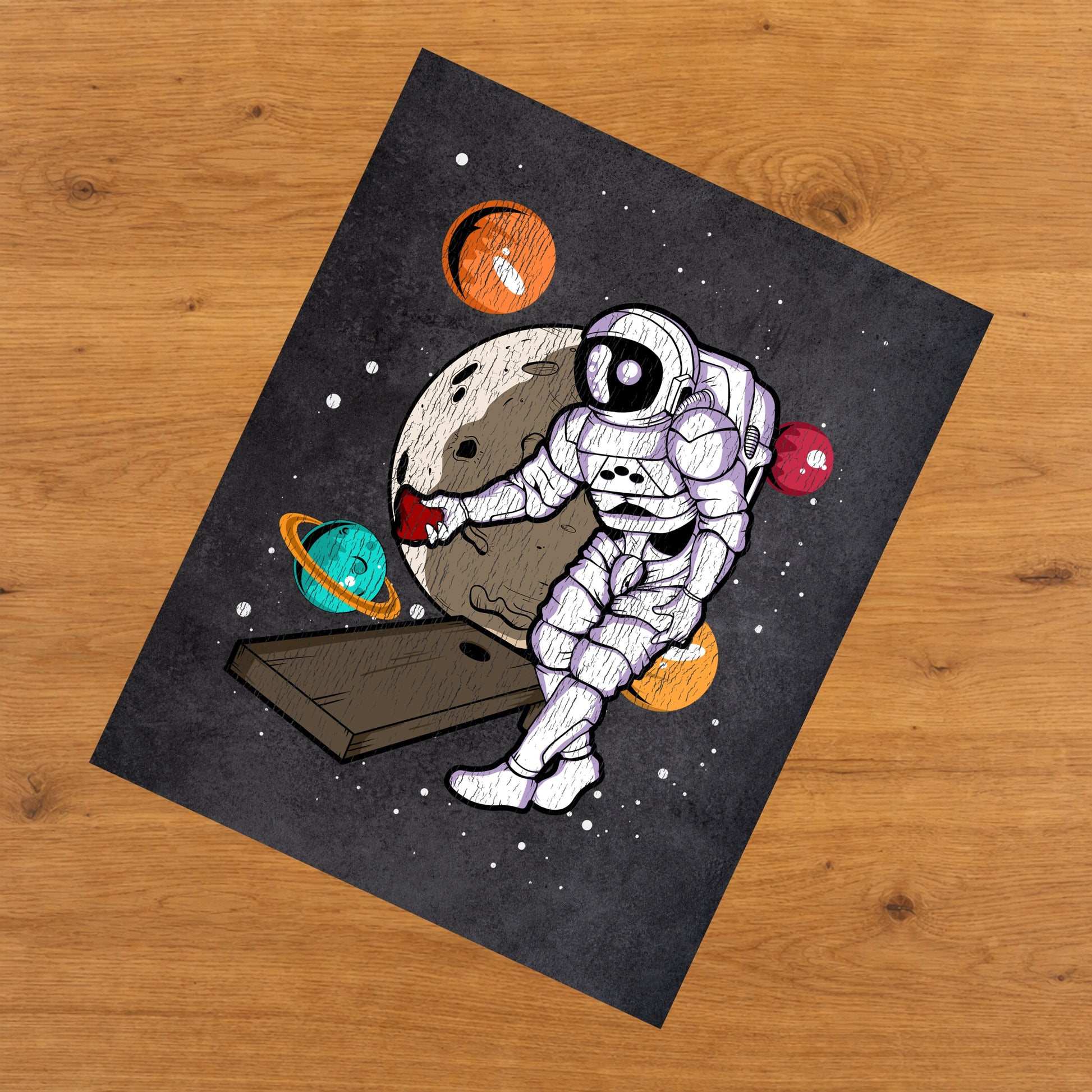 Cornhole Astronaut Outer Space Spaceman Distressed 8"x10" Wall Art Print
