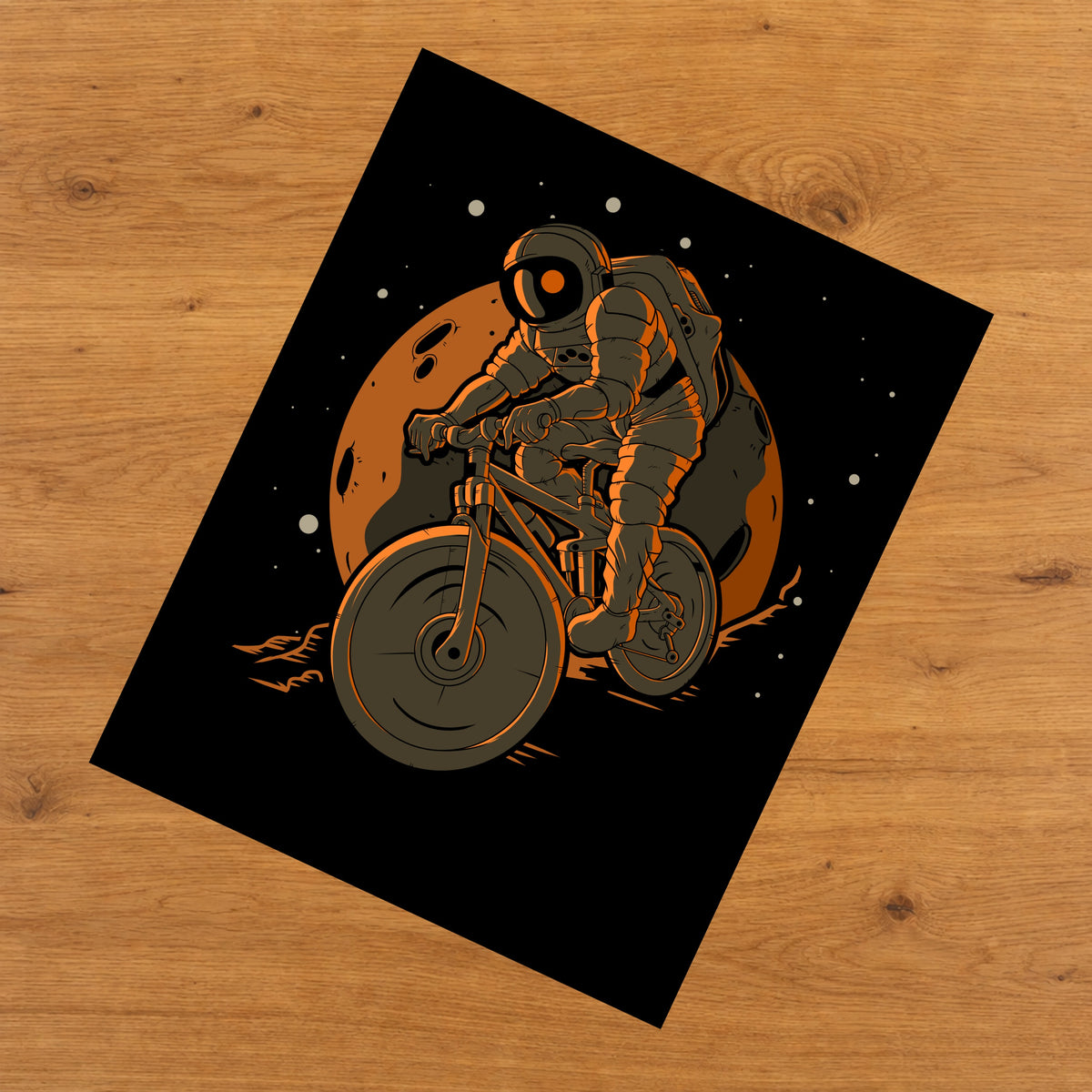 Mountain Biking Astronaut Outer Space Spaceman Mountain Bike 8"x10" Wall Art Print