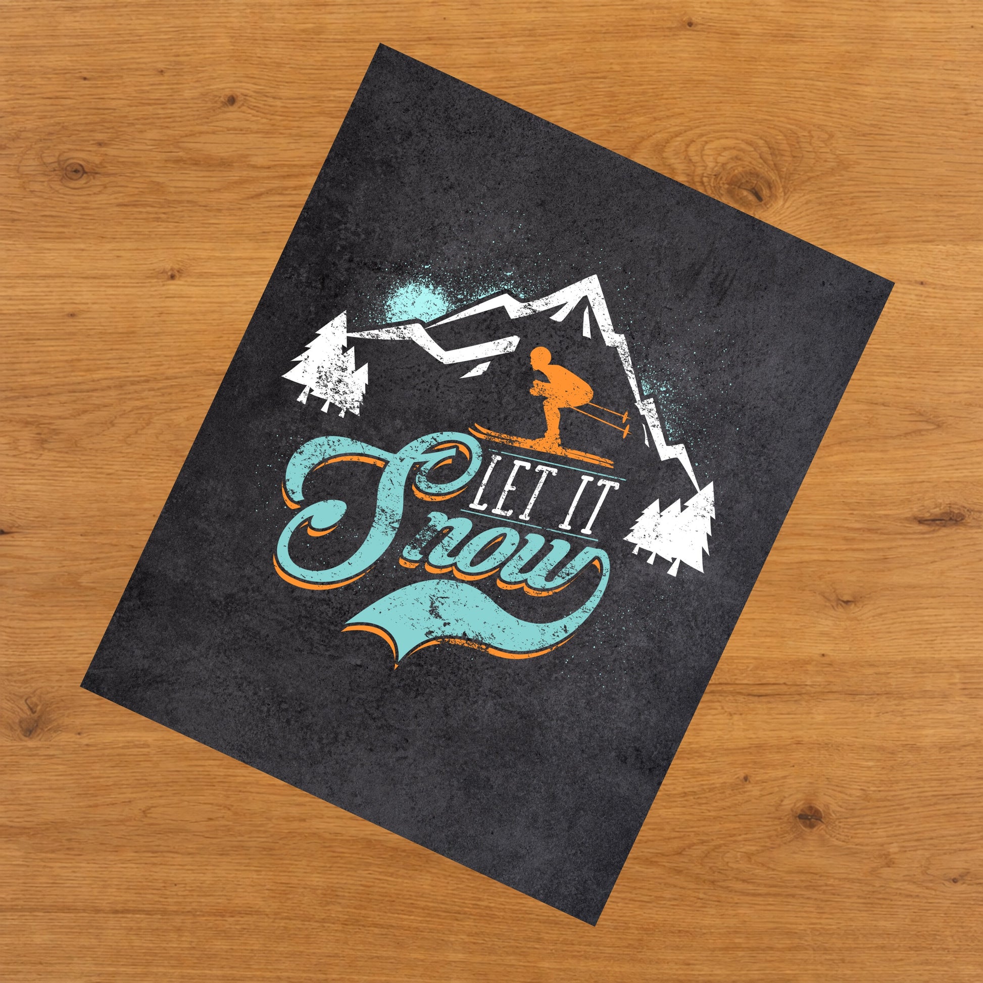 Let It Snow Funny Skiing Graphic 8"x10" Wall Art Print
