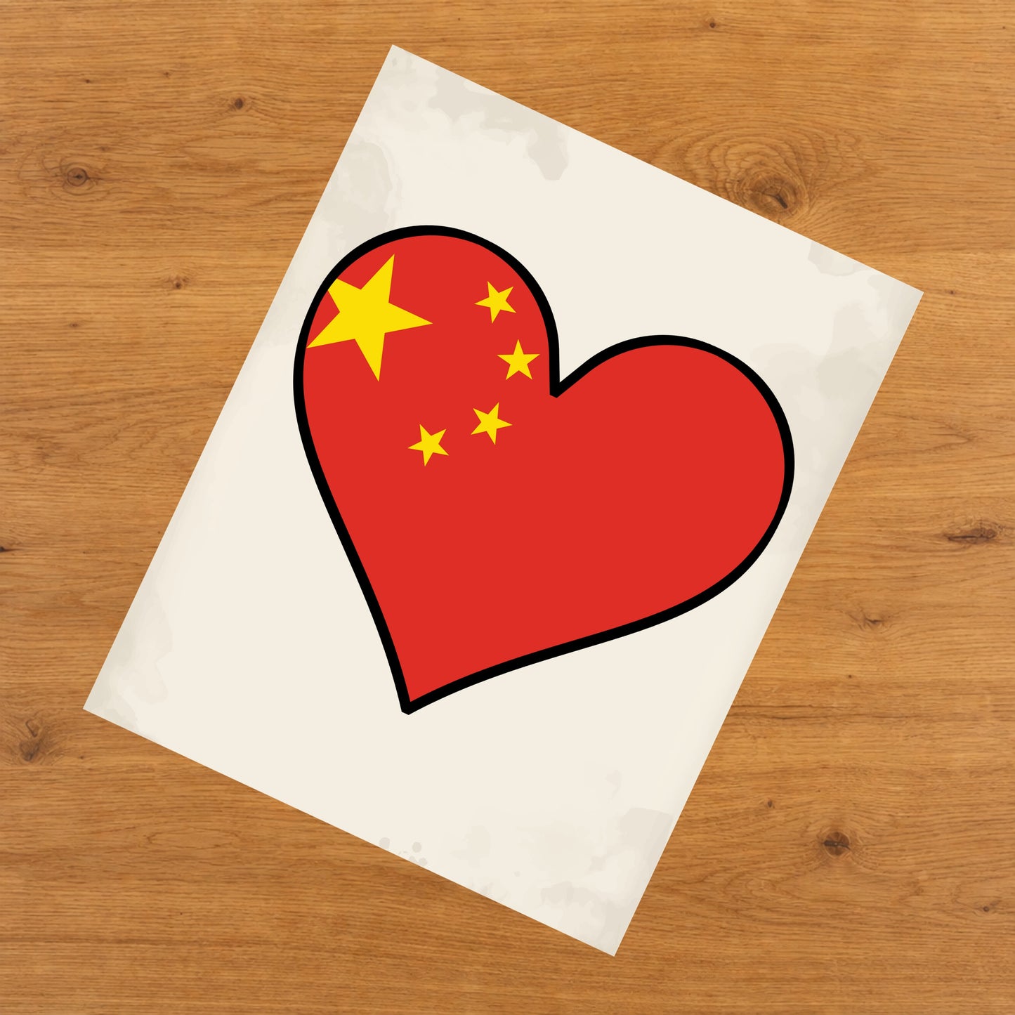 Chinese Flag Heart Flag of China 8"x10" Wall Art Print