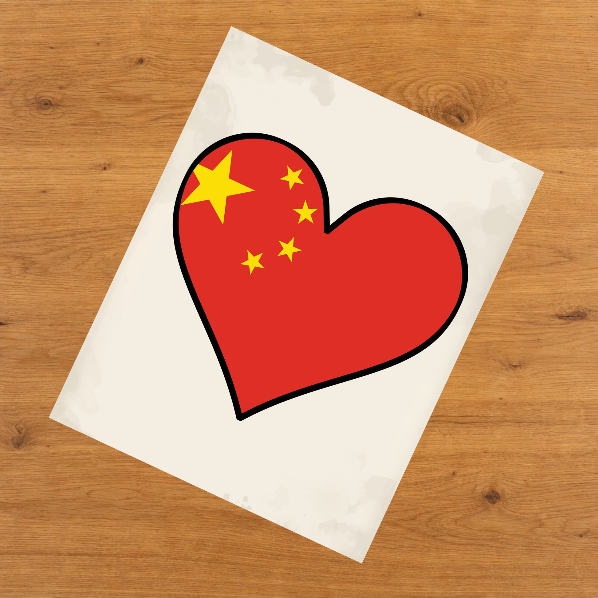 Chinese Flag Heart Flag of China 8"x10" Wall Art Print