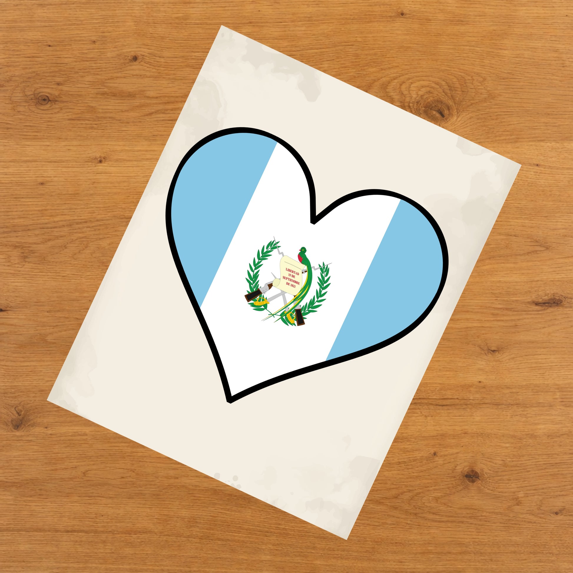 Guatemalan Flag Heart Flag of Guatemala 8"x10" Wall Art Print