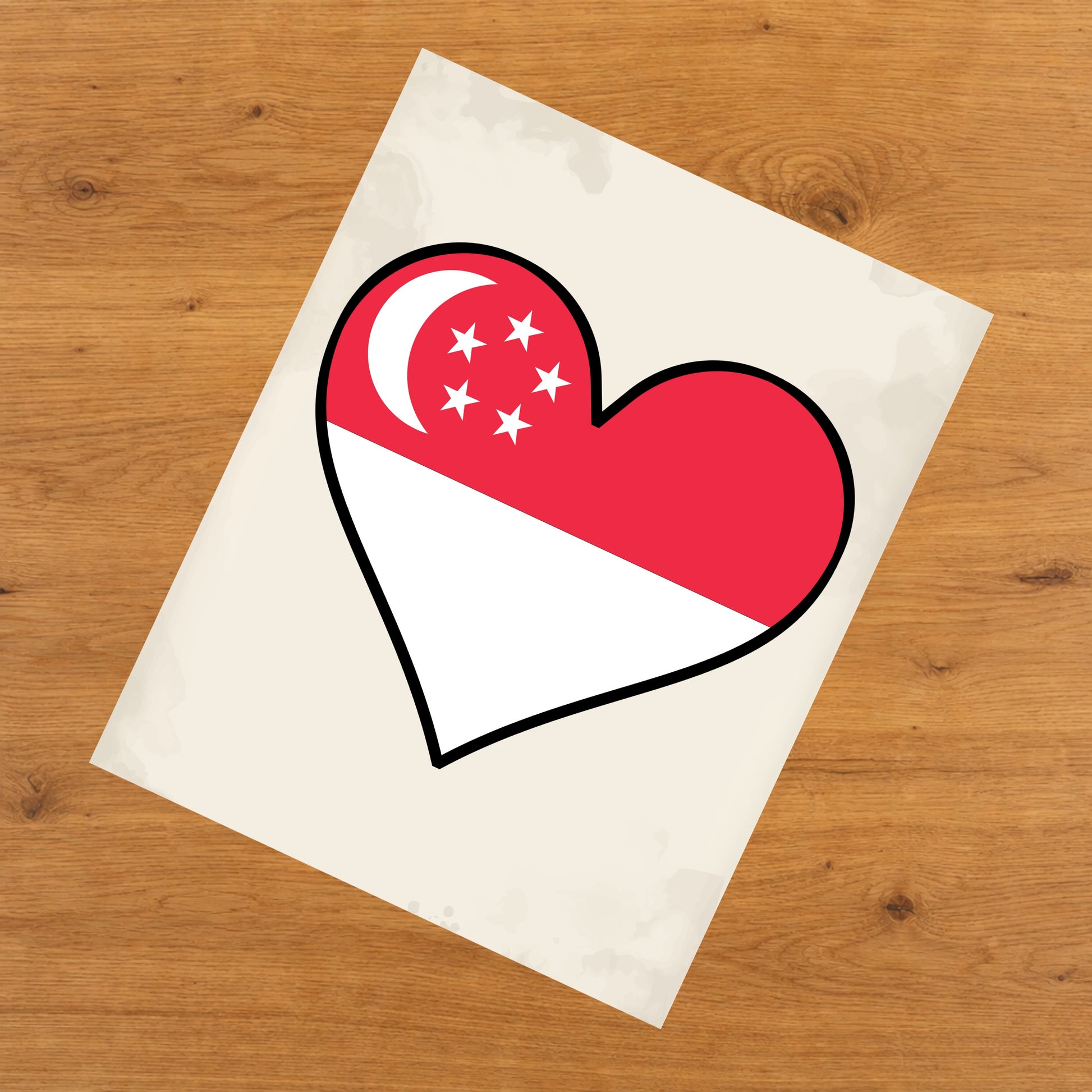 Singaporean Flag Heart Flag of Singapore 8"x10" Wall Art Print