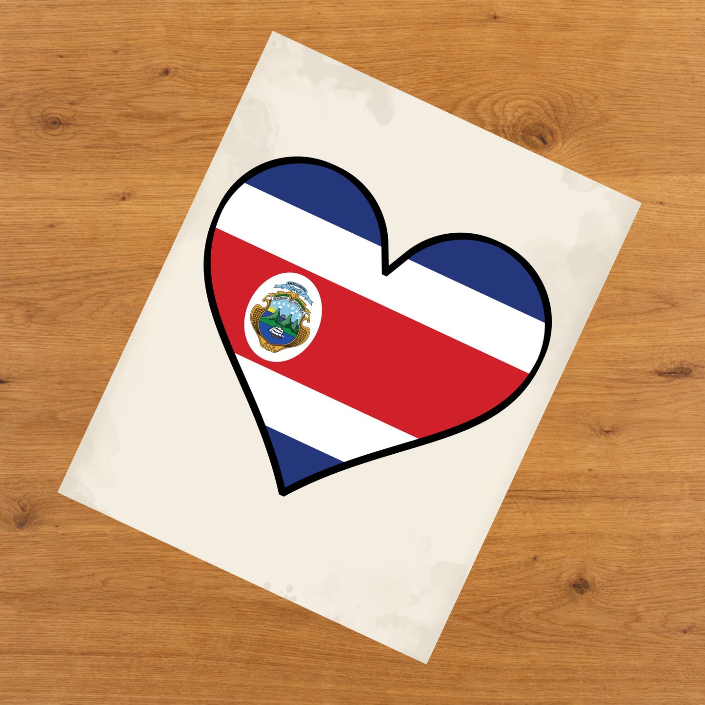 Costa Rican Flag Heart Flag of Costa Rica 8"x10" Wall Art Print