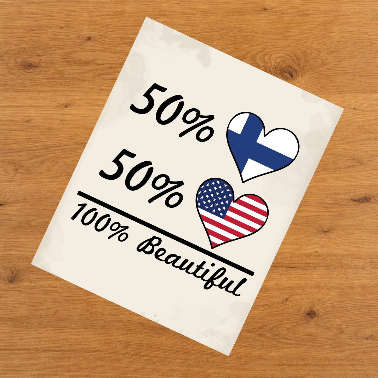 50% Finnish 50% American 100% Beautiful Finland Flag Heart 8"x10" Wall Art Print