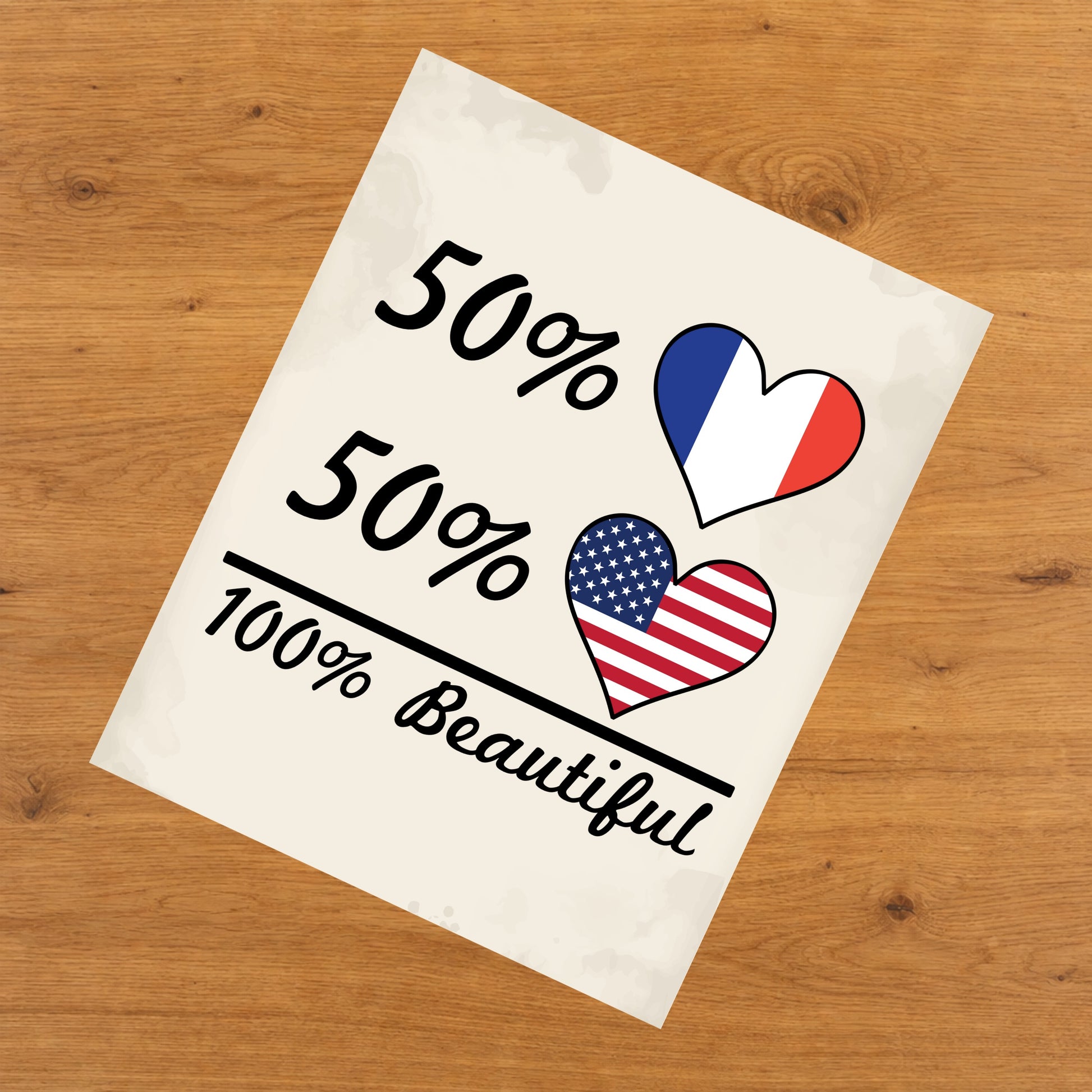 50% French 50% American 100% Beautiful France Flag Heart 8"x10" Wall Art Print