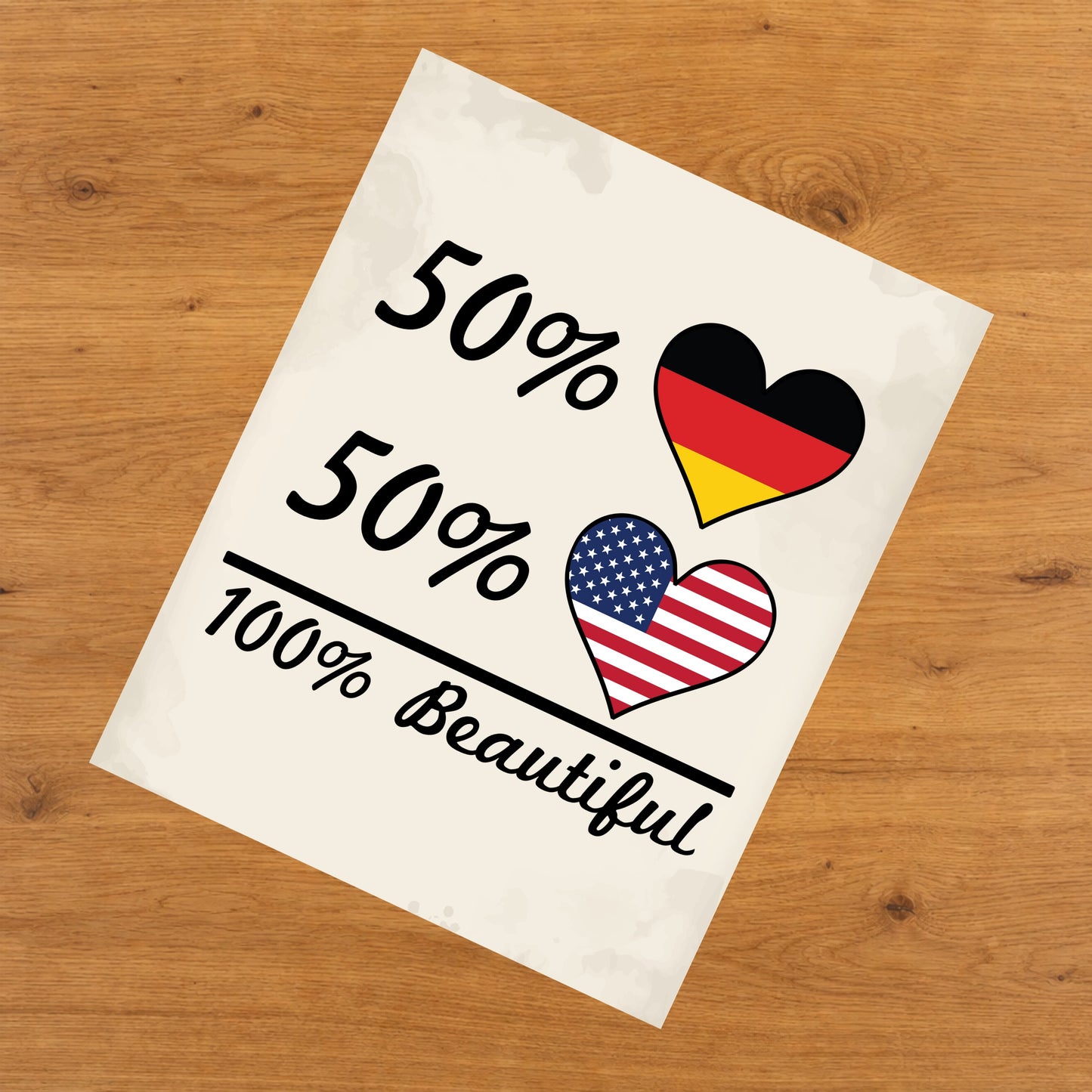 50% German 50% American 100% Beautiful Germany Flag Heart 8"x10" Wall Art Print