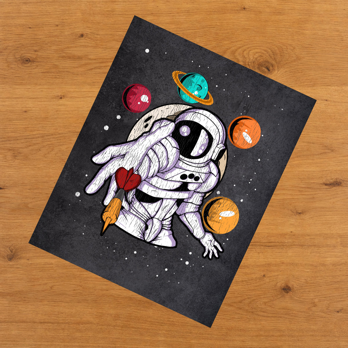 Darts Astronaut Outer Space Spaceman Distressed 8"x10" Wall Art Print