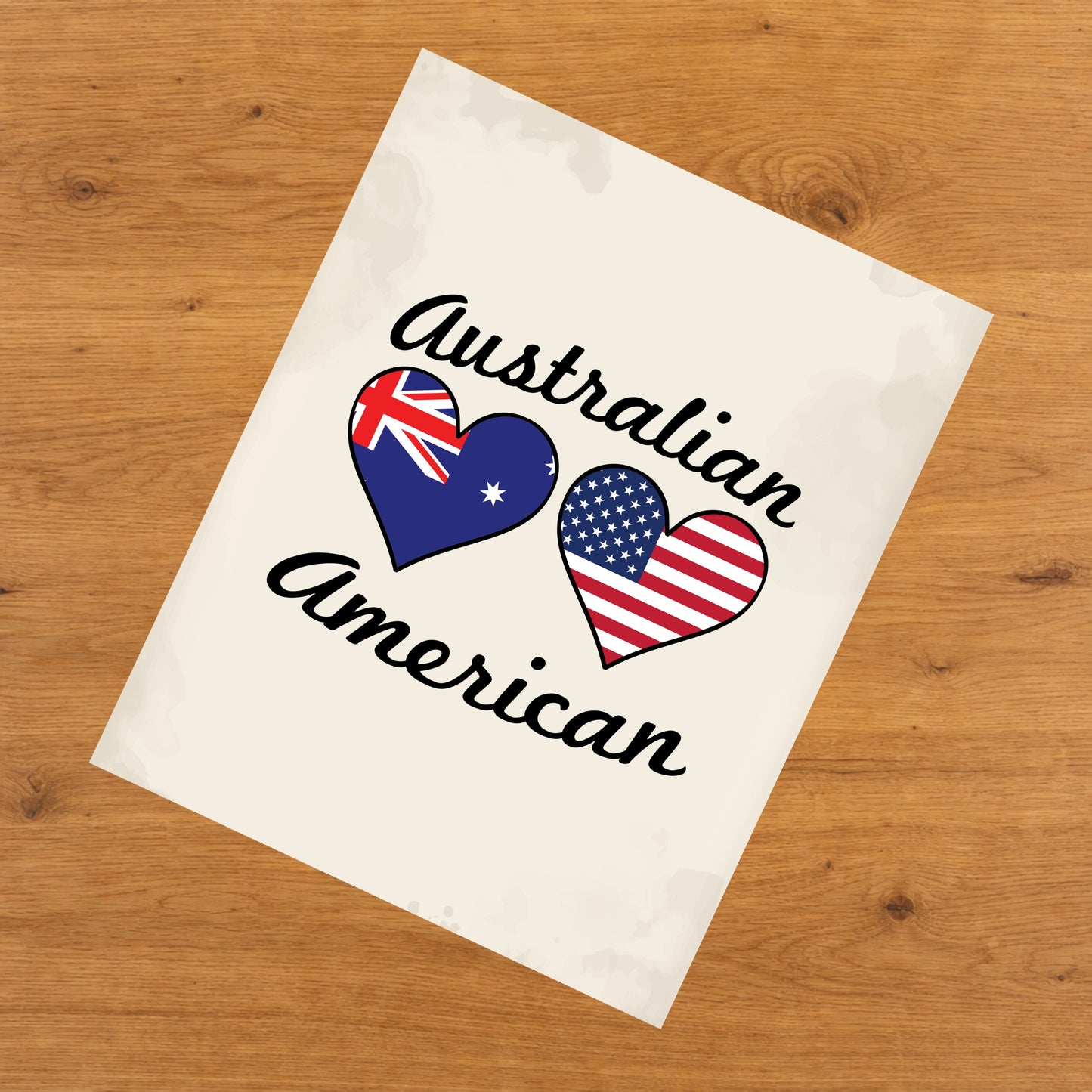 Australian American Flag Hearts 8"x10" Wall Art Print
