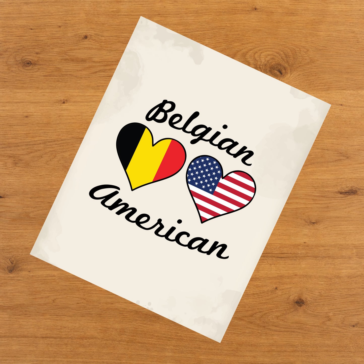Belgian American Flag Hearts 8"x10" Wall Art Print