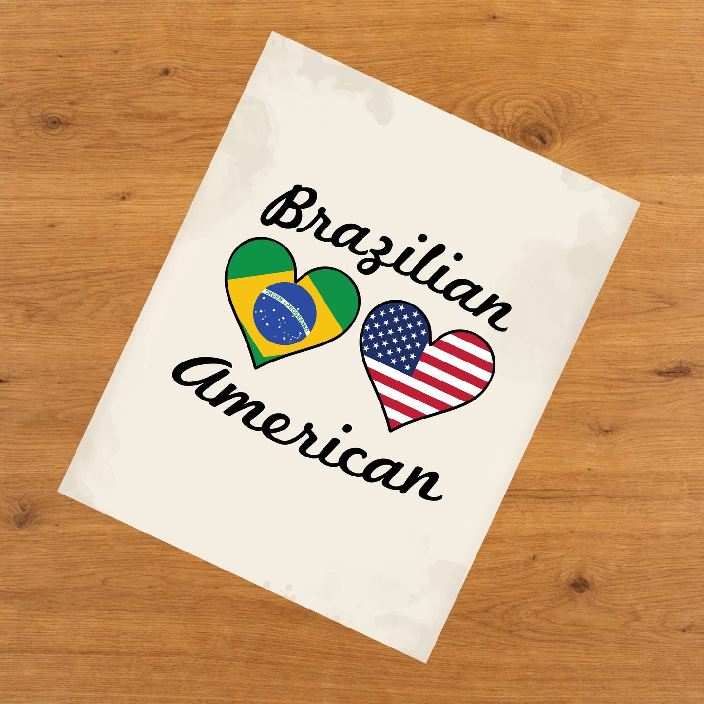 Brazilian American Flag Hearts 8"x10" Wall Art Print