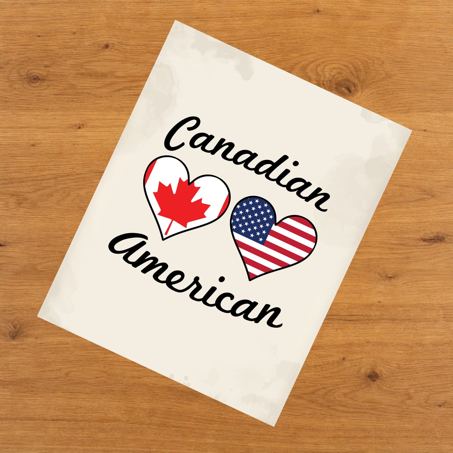 Canadian American Flag Hearts 8"x10" Wall Art Print