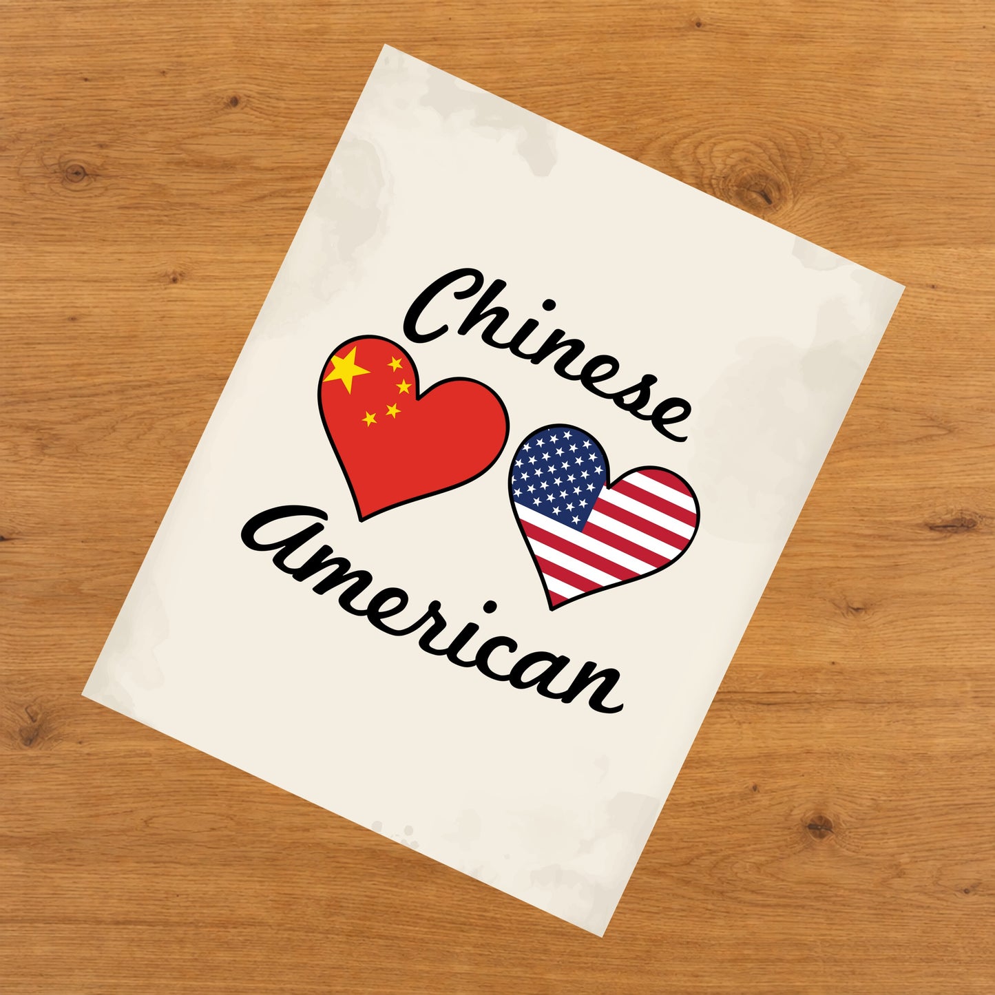 Chinese American Flag Hearts 8"x10" Wall Art Print