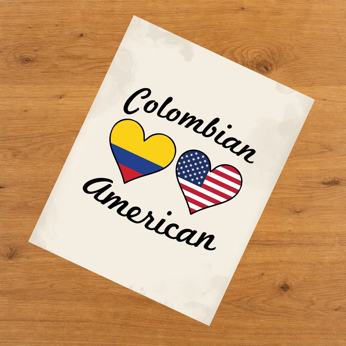 Colombian American Flag Hearts 8"x10" Wall Art Print