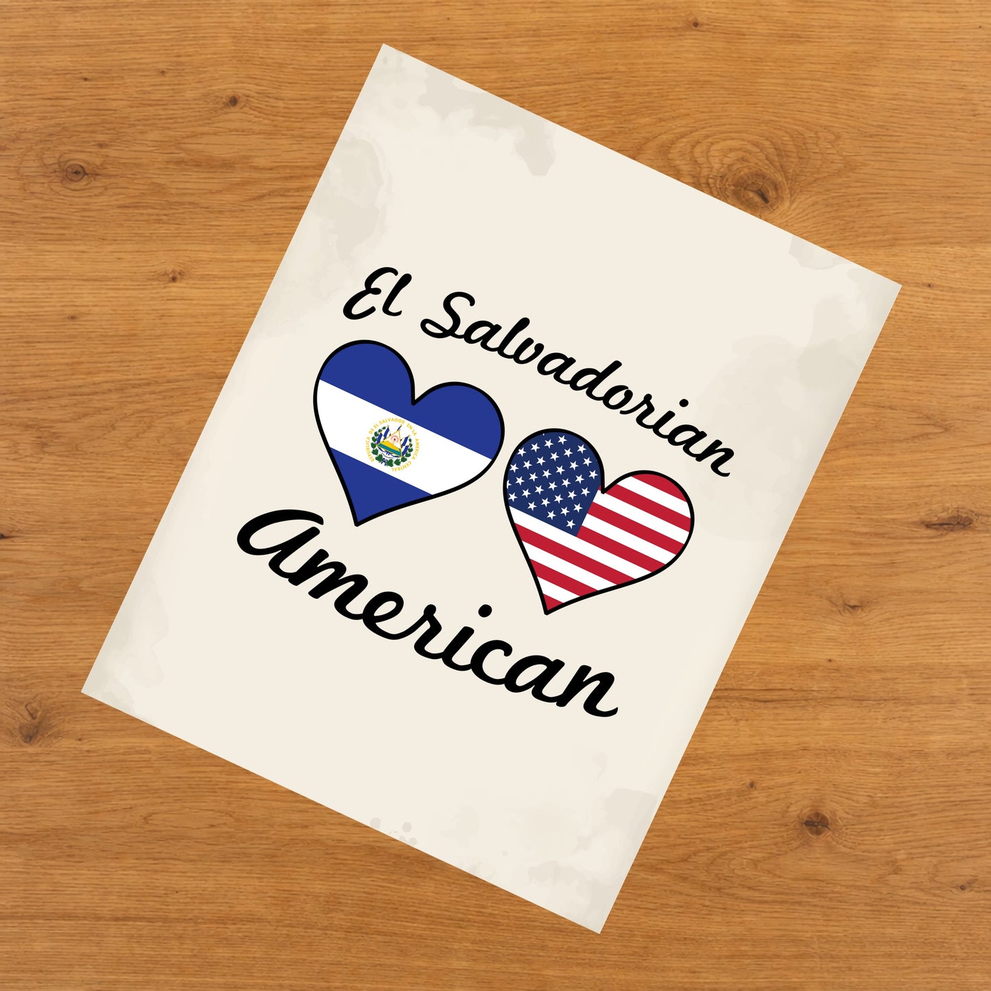 El Salvadorian American Flag Hearts 8"x10" Wall Art Print