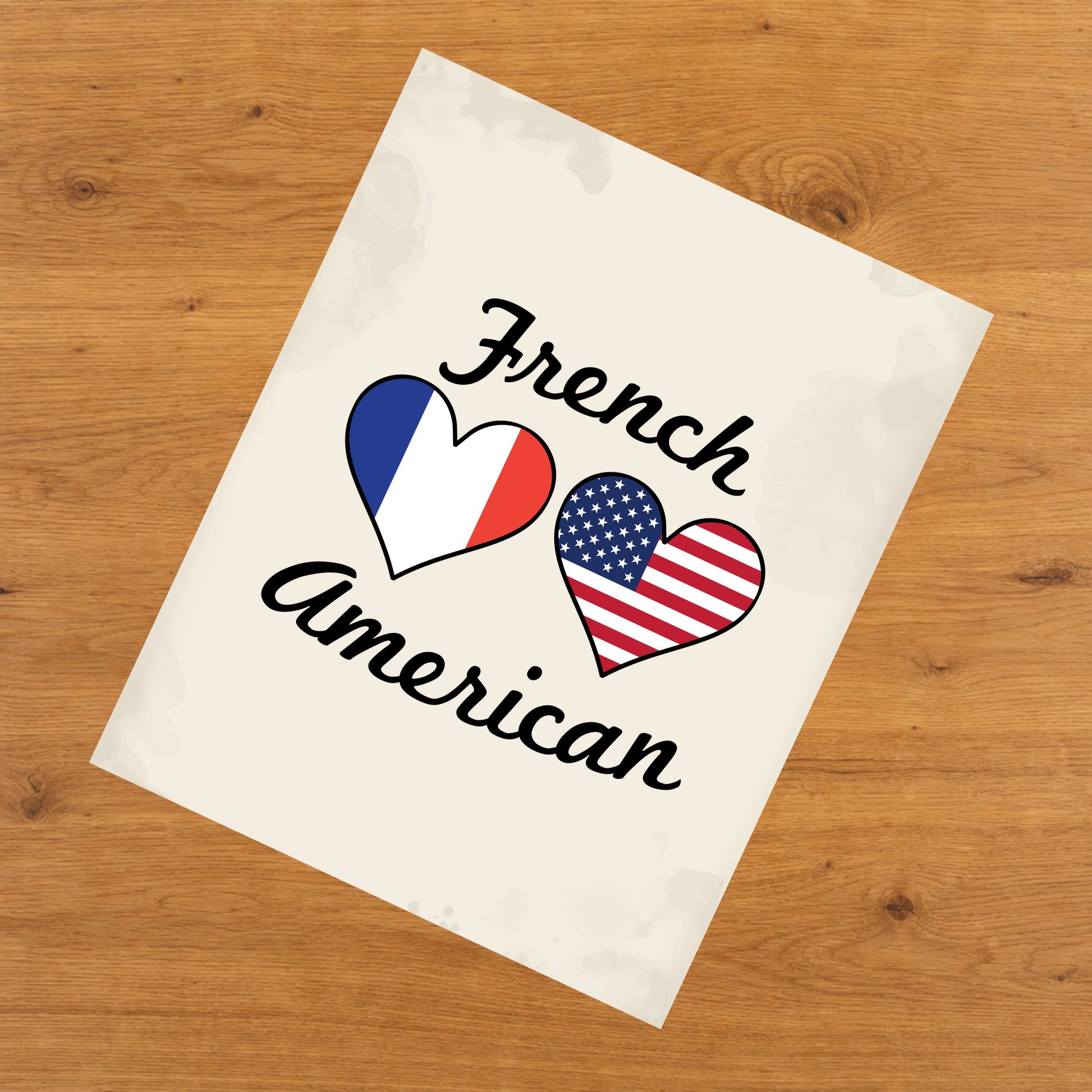 French American Flag Hearts 8"x10" Wall Art Print