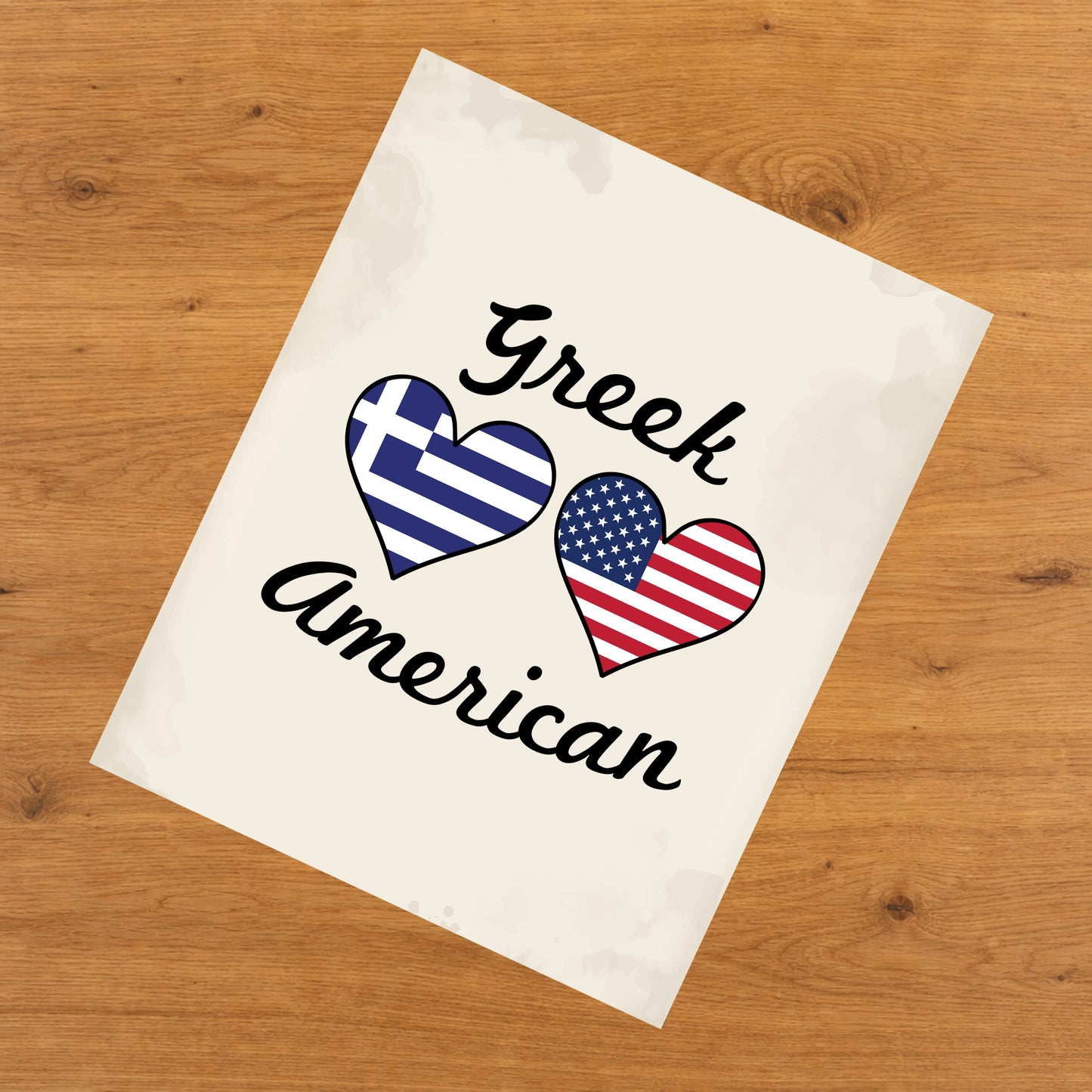 Greek American Flag Hearts 8"x10" Wall Art Print