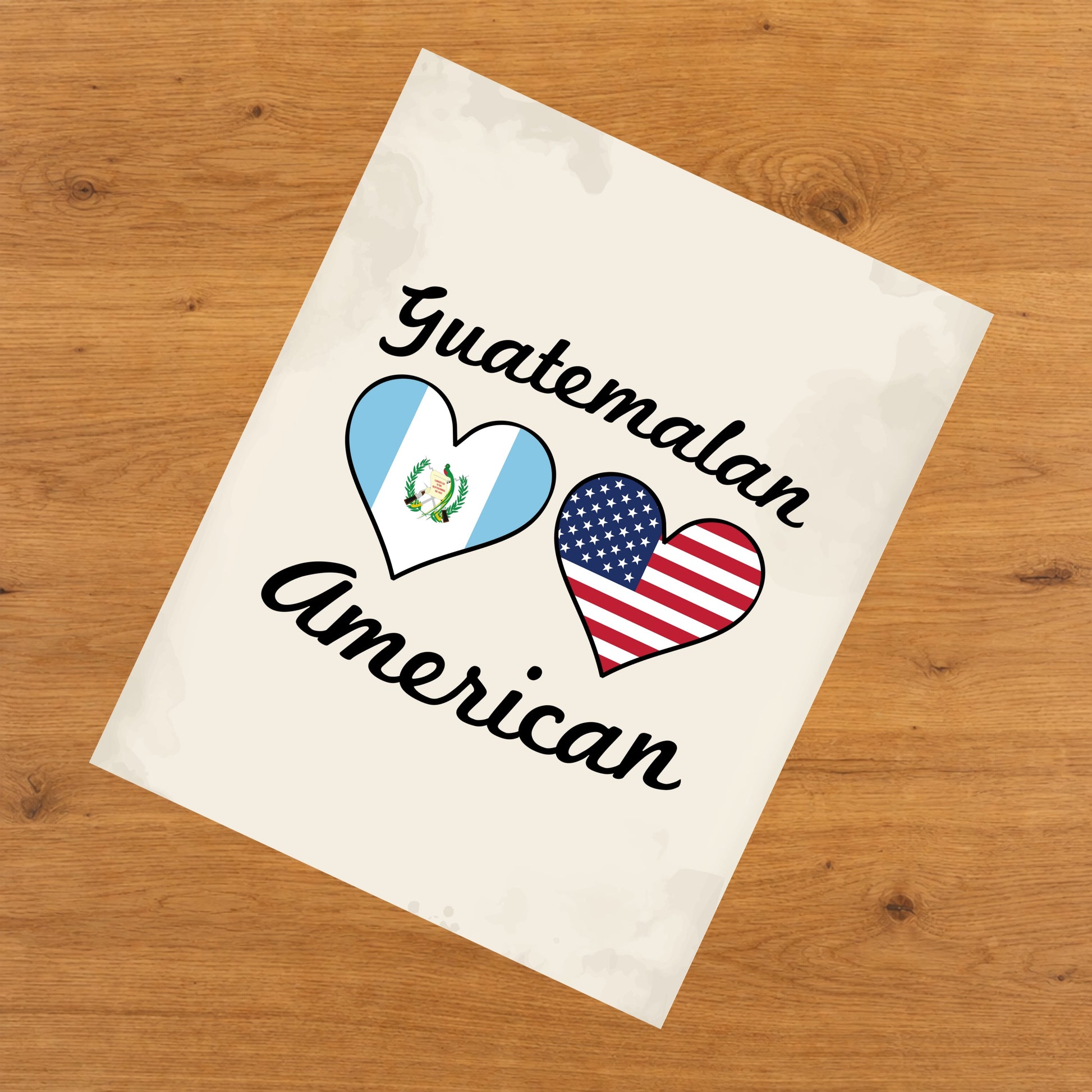 Guatemalan American Flag Hearts 8"x10" Wall Art Print