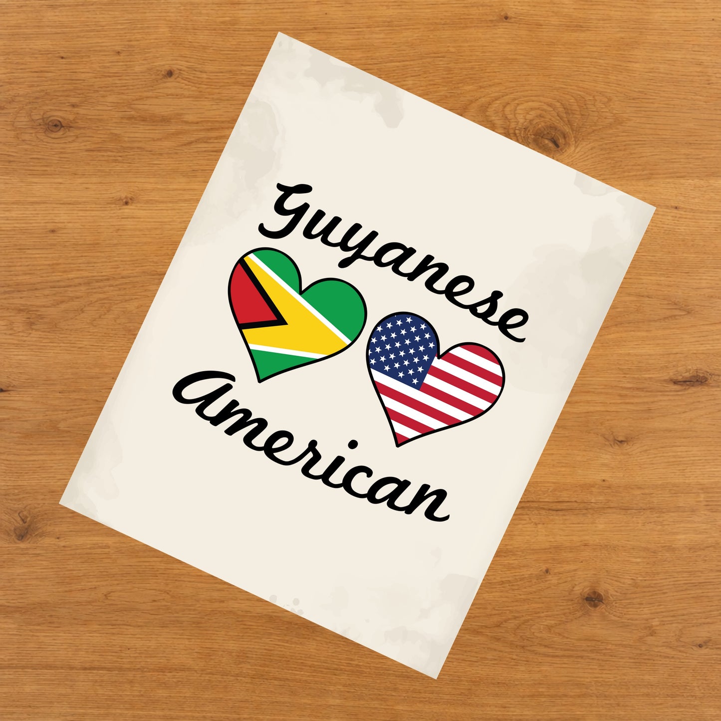 Guyanese American Flag Hearts 8"x10" Wall Art Print