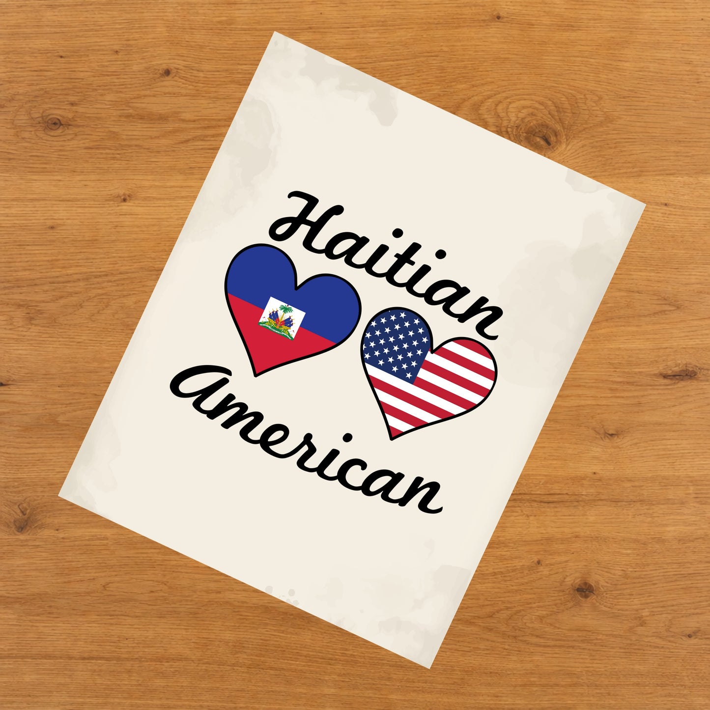 Haitian American Flag Hearts 8"x10" Wall Art Print