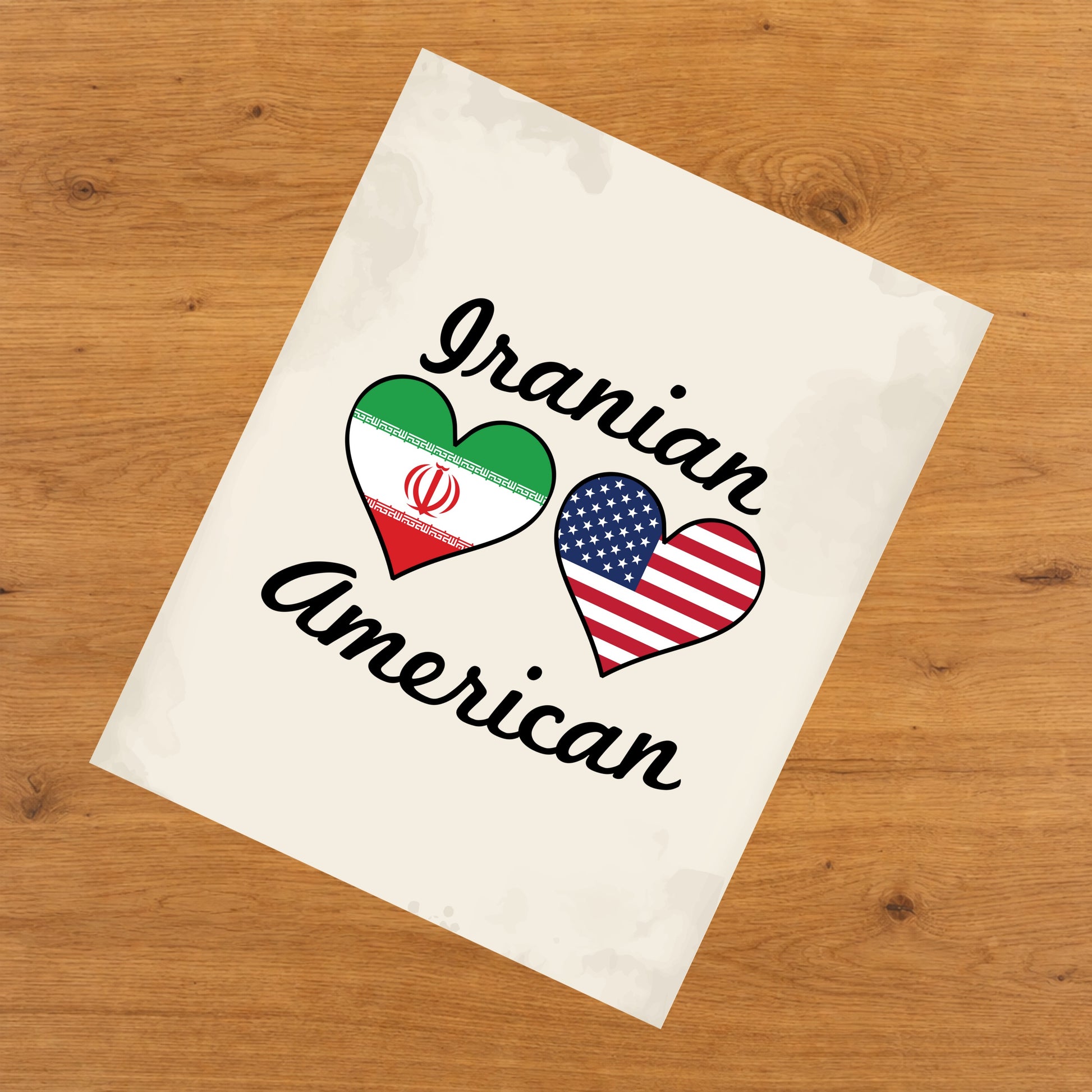 Iranian American Flag Hearts 8"x10" Wall Art Print