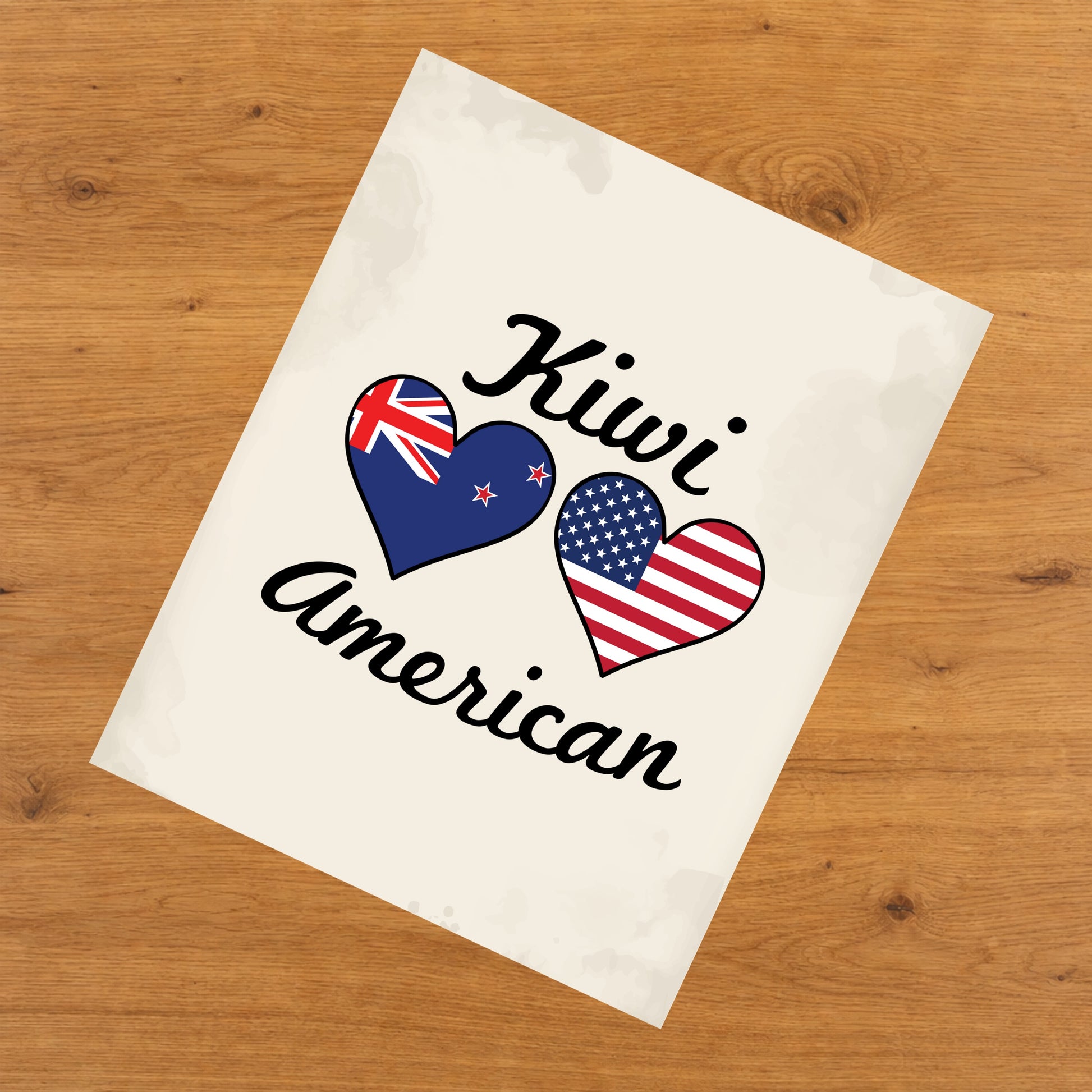 Kiwi American Flag Hearts 8"x10" Wall Art Print