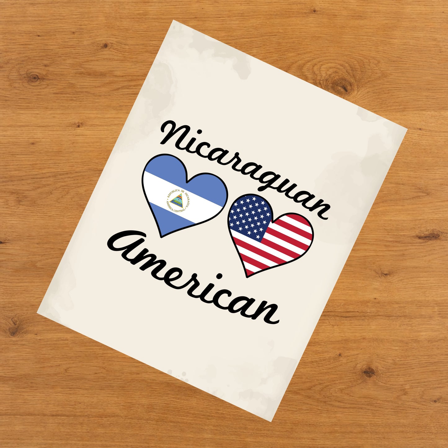 Nicaraguan American Flag Hearts 8"x10" Wall Art Print