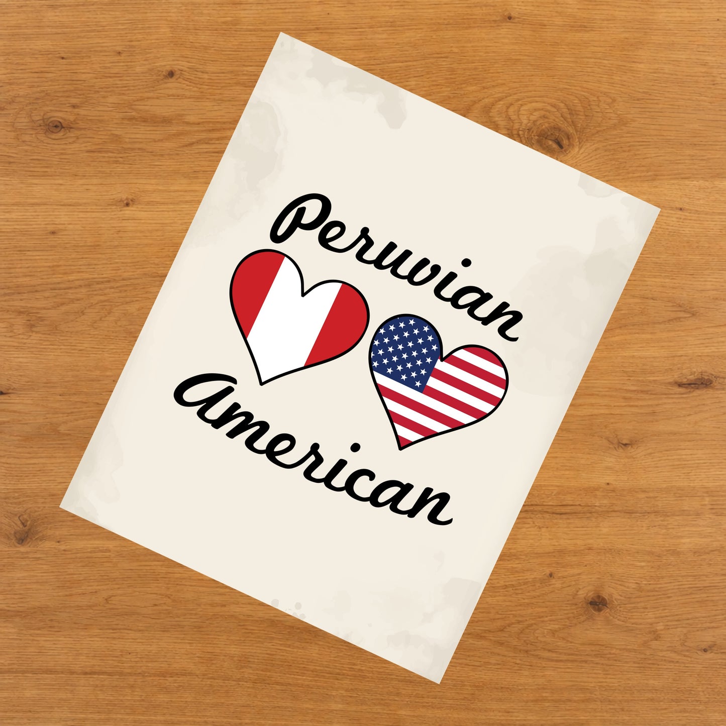 Peruvian American Flag Hearts 8"x10" Wall Art Print