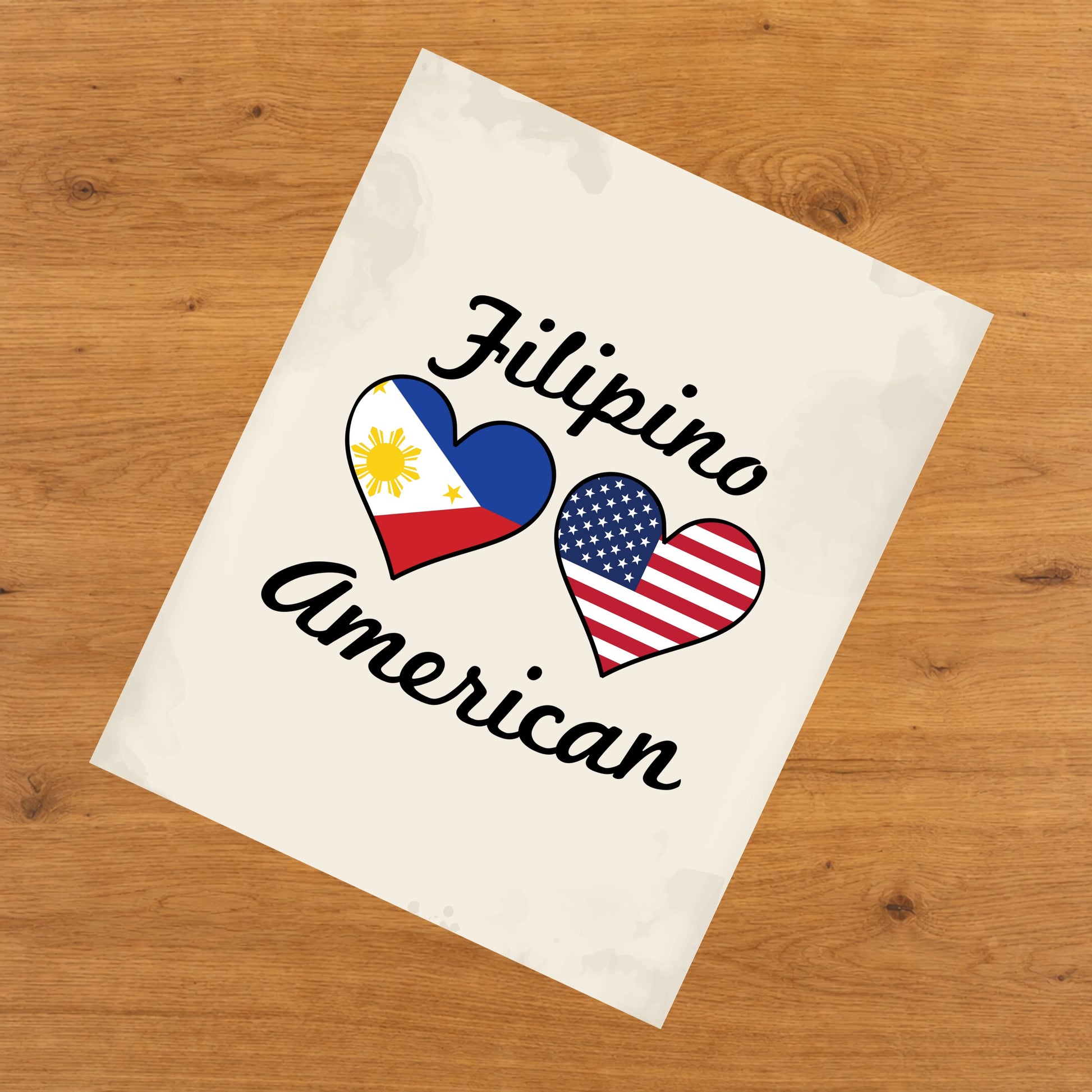 Filipino American Flag Hearts 8"x10" Wall Art Print