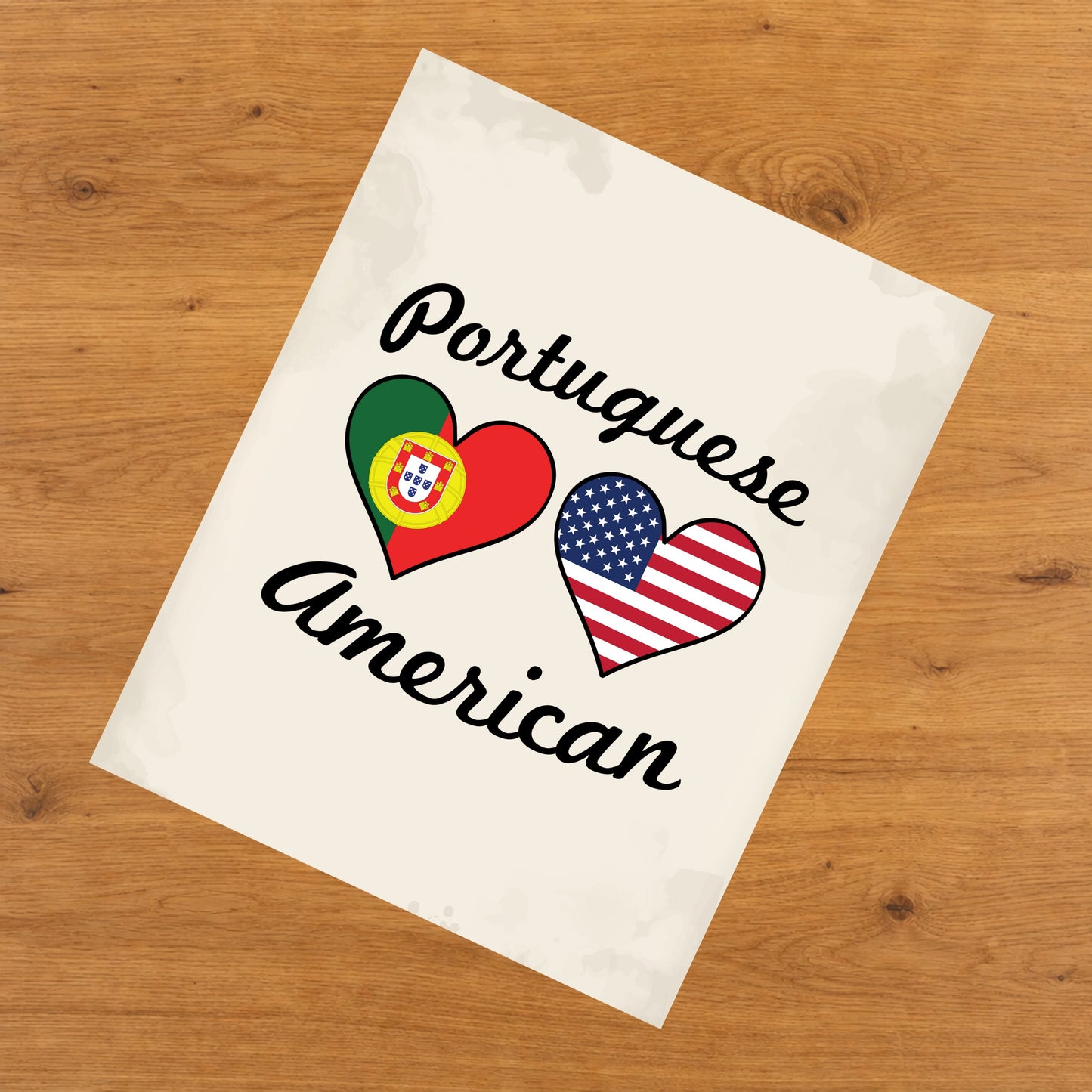 Portuguese American Flag Hearts 8"x10" Wall Art Print