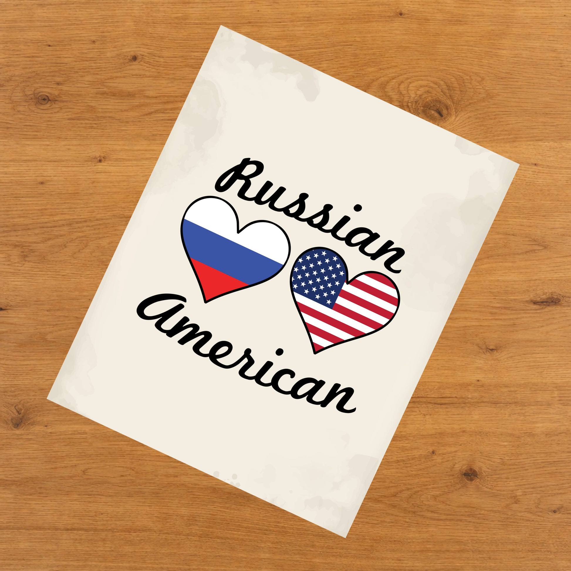Russian American Flag Hearts 8"x10" Wall Art Print