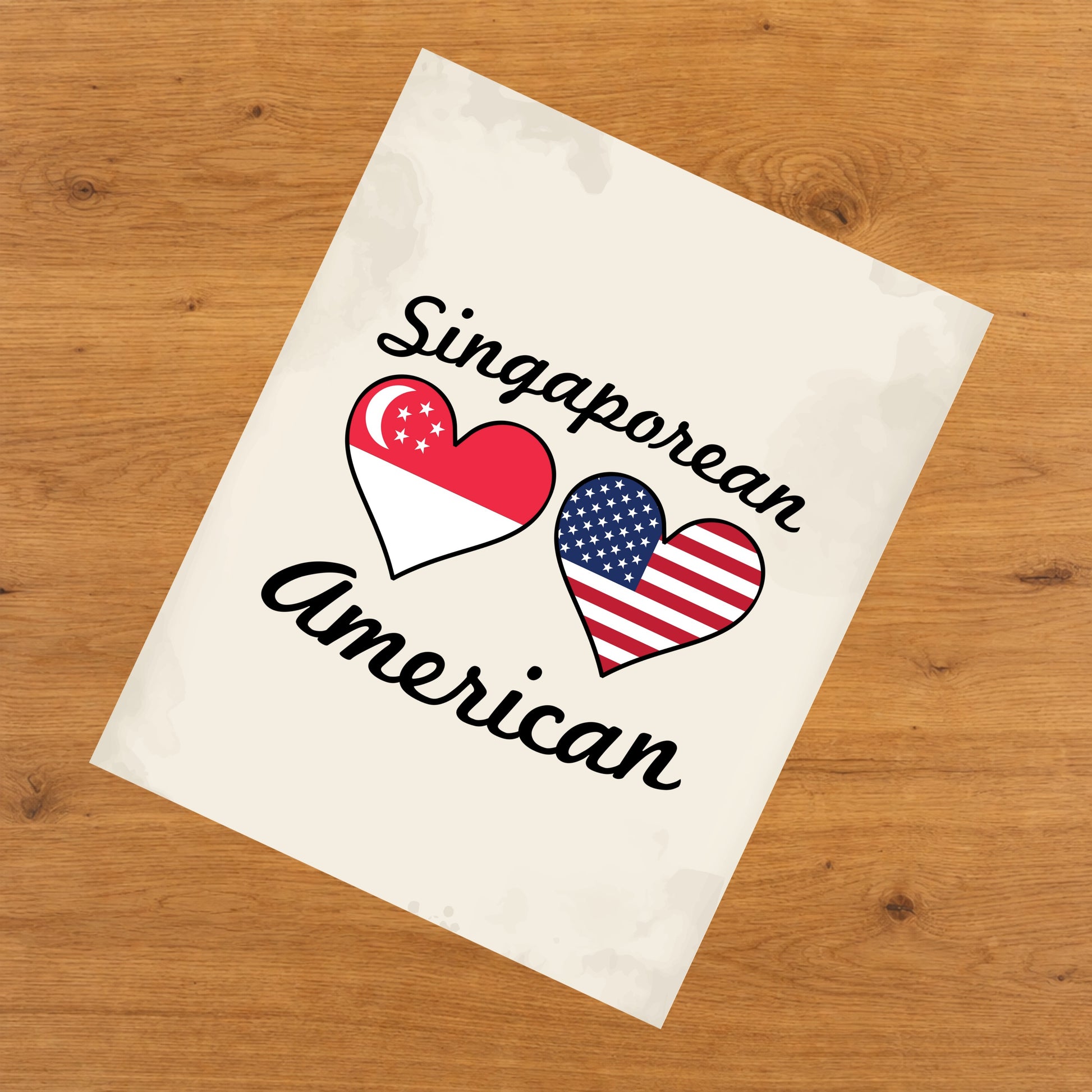 Singaporean American Flag Hearts 8"x10" Wall Art Print
