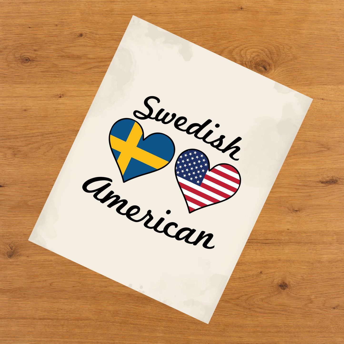 Swedish American Flag Hearts 8"x10" Wall Art Print