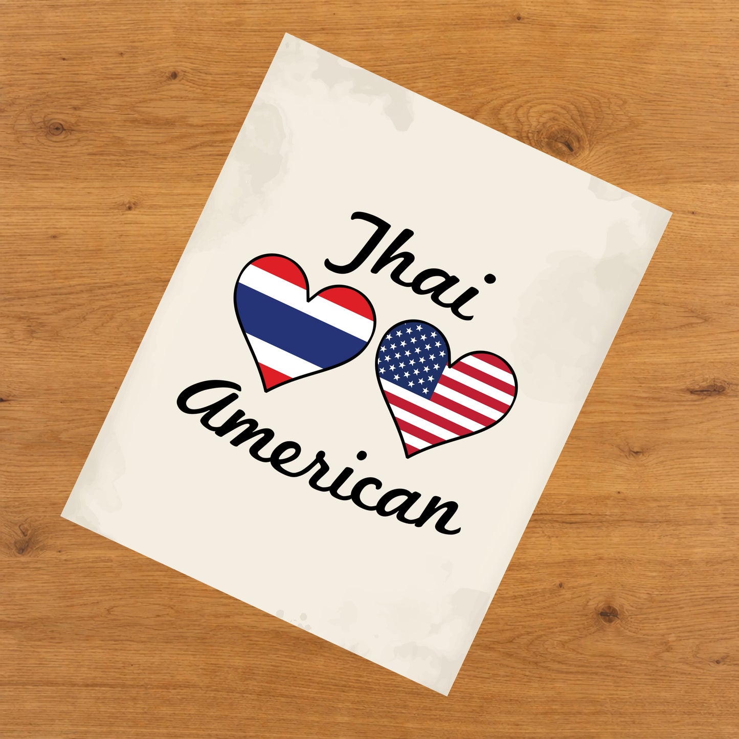 Thai American Flag Hearts 8"x10" Wall Art Print