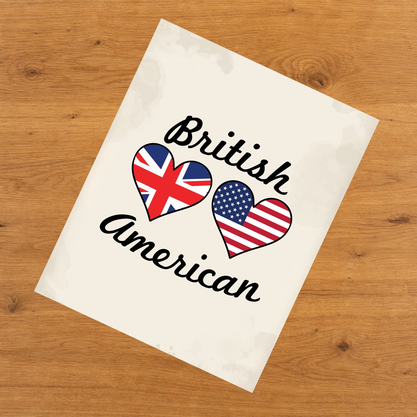 British American Flag Hearts 8"x10" Wall Art Print