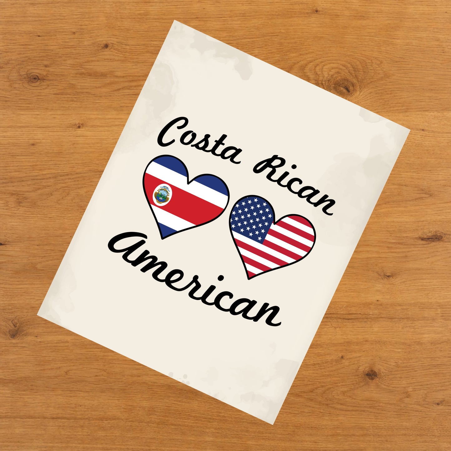 Costa Rican American Flag Hearts 8"x10" Wall Art Print