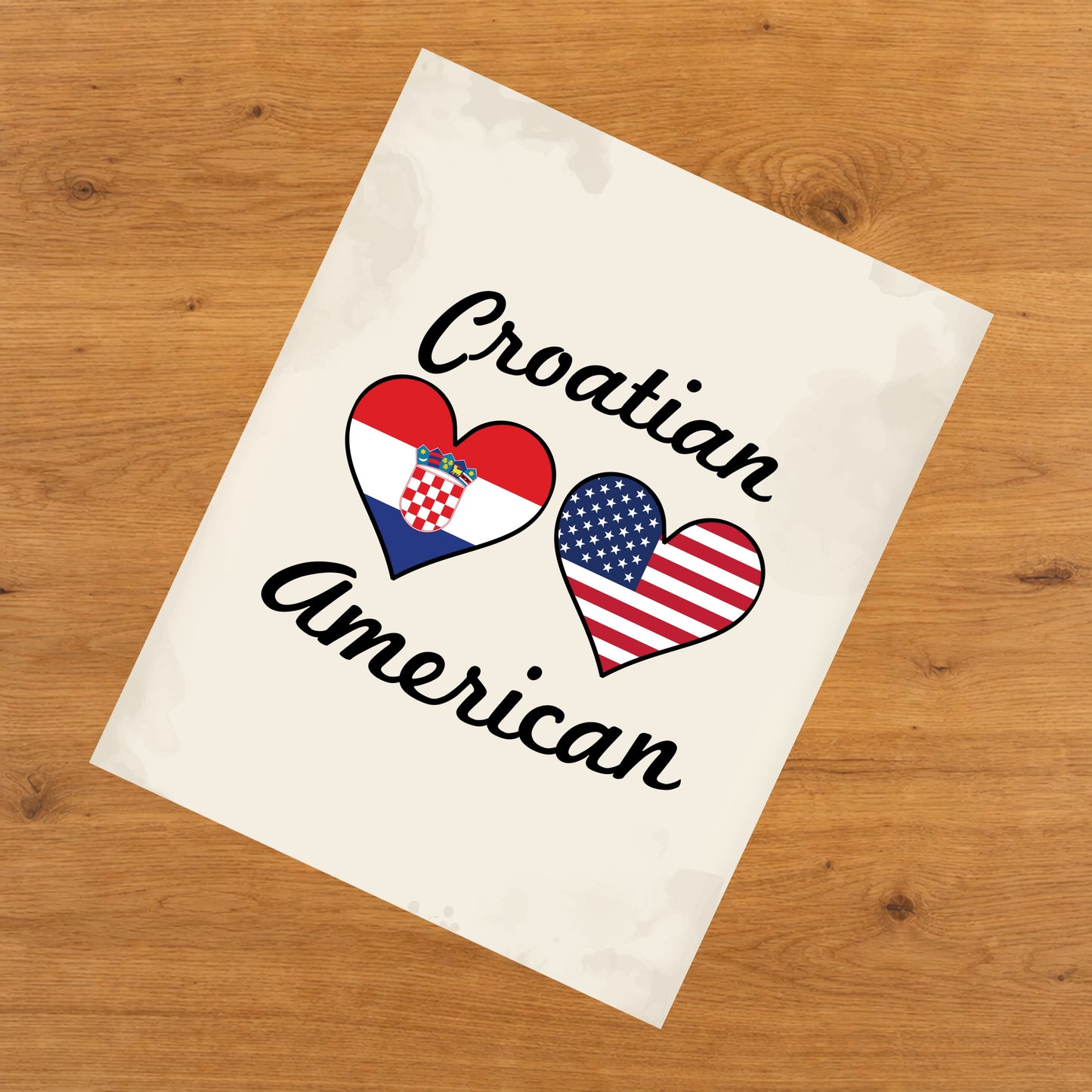 Croatian American Flag Hearts 8"x10" Wall Art Print