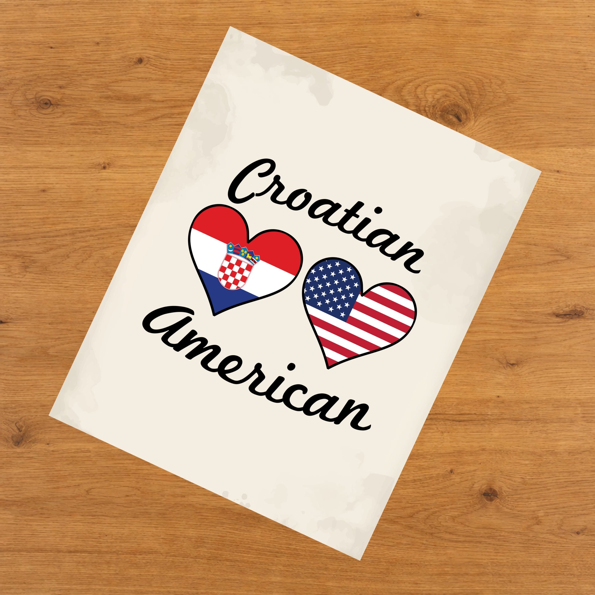 Croatian American Flag Hearts 8"x10" Wall Art Print