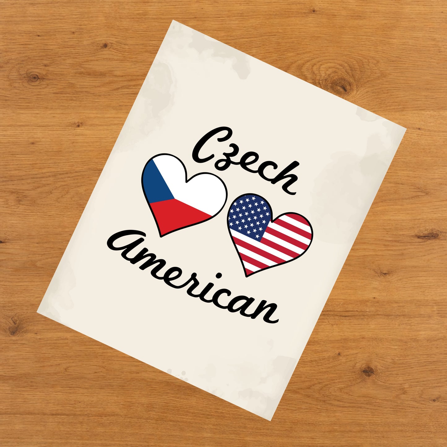 Czech American Flag Hearts 8"x10" Wall Art Print