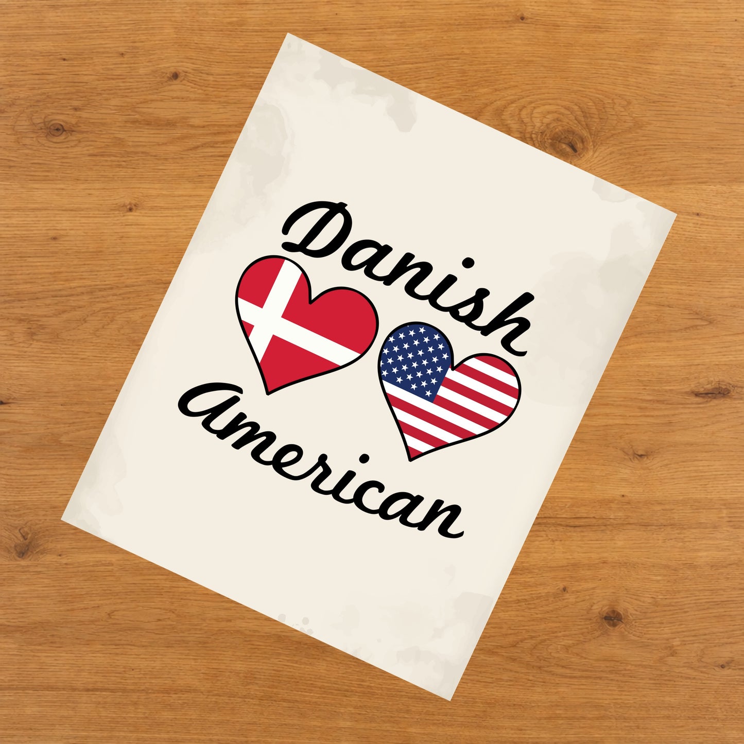 Danish American Flag Hearts 8"x10" Wall Art Print