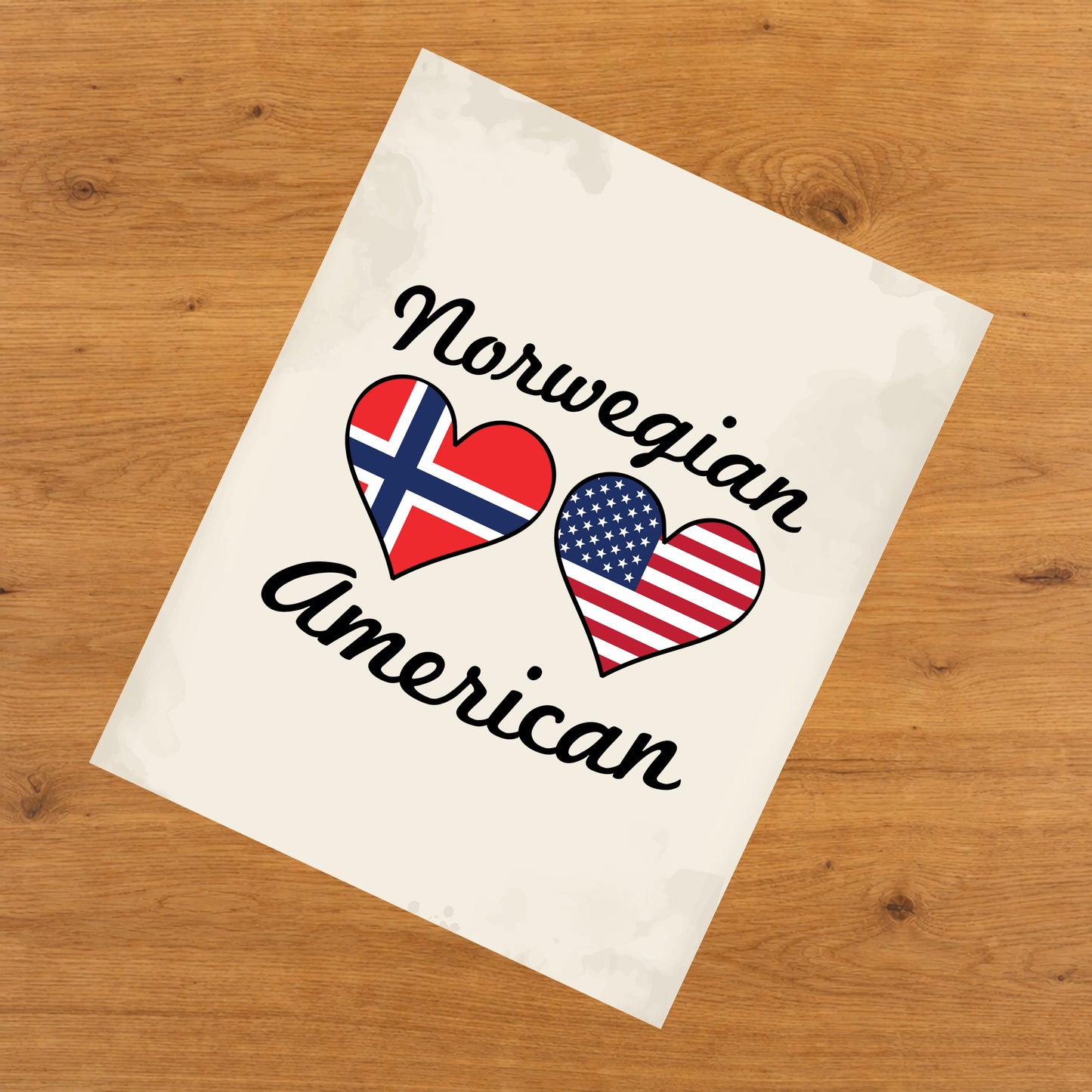 Norwegian American Flag Hearts 8"x10" Wall Art Print