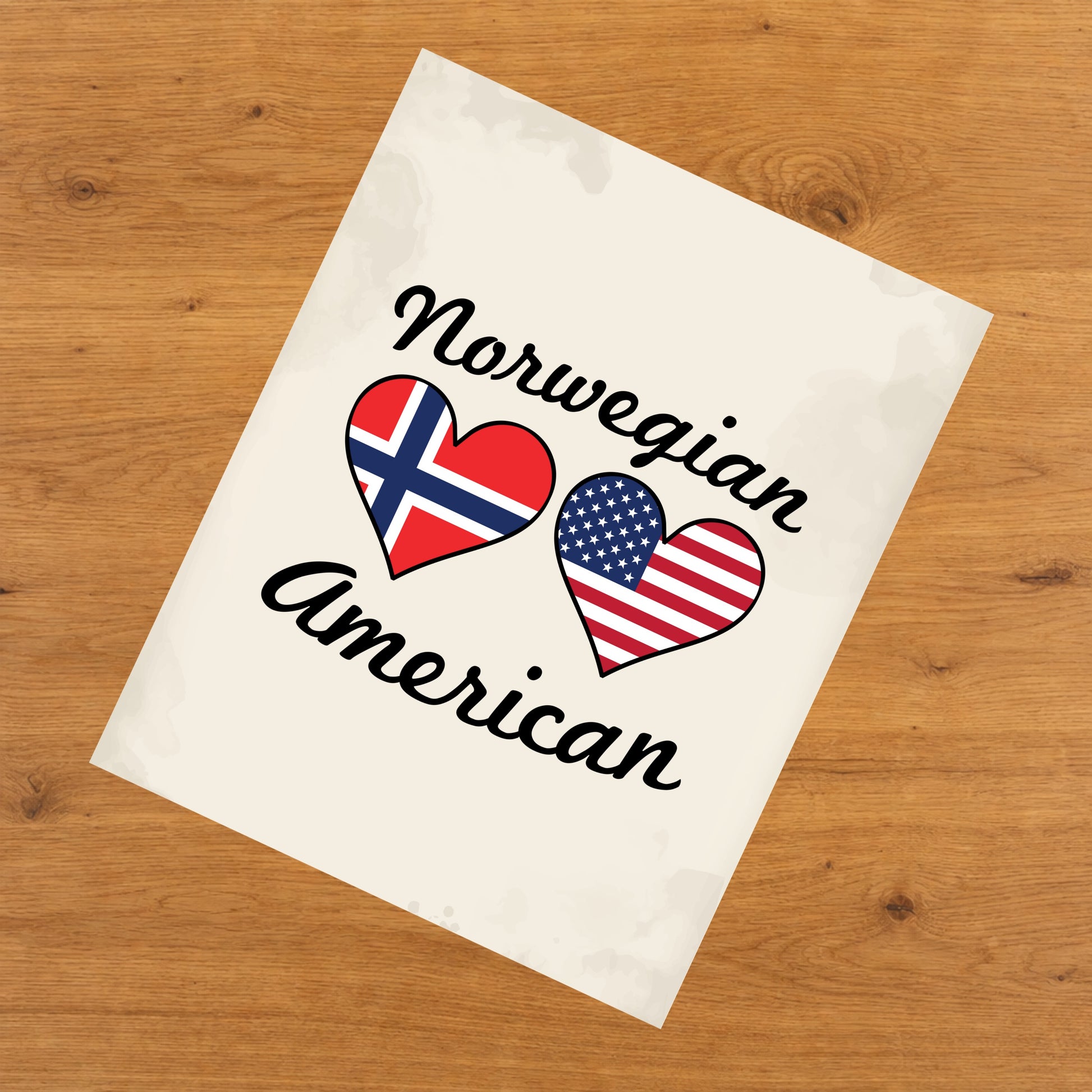 Norwegian American Flag Hearts 8"x10" Wall Art Print