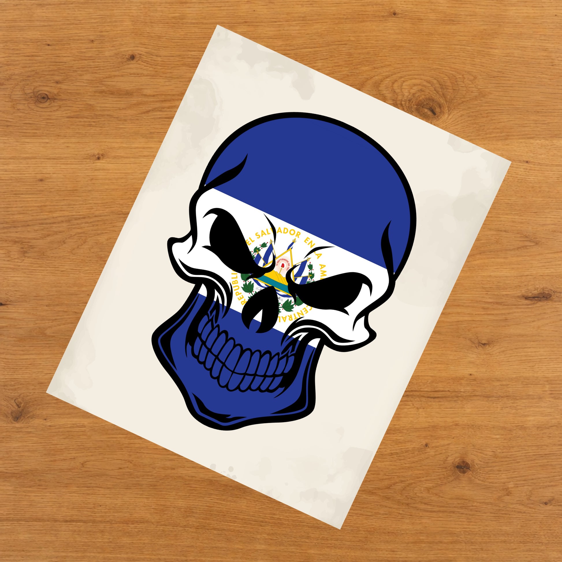 El Salvadorian Flag El Salvador Skull Cool 8"x10" Wall Art Print